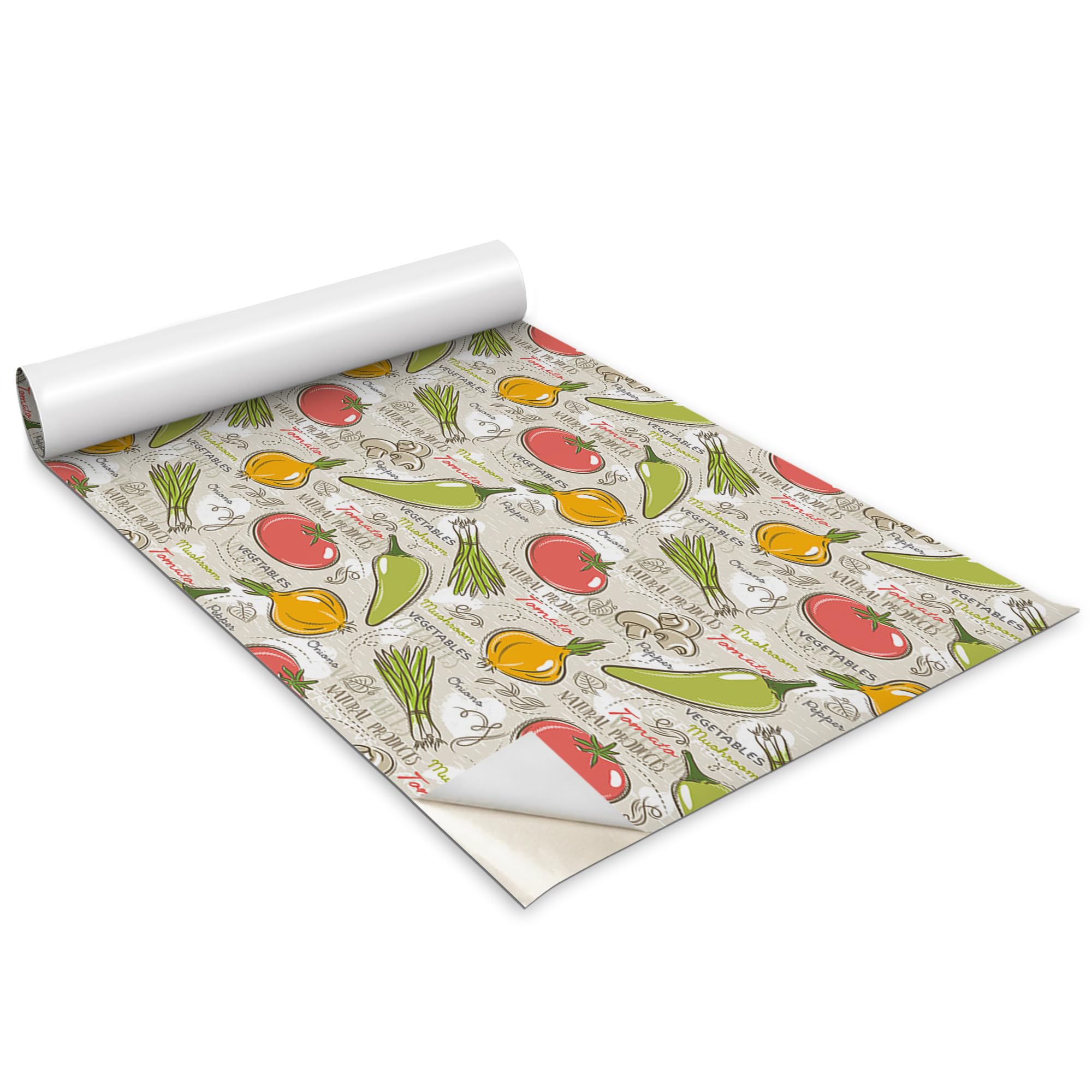 Papel Pintado Autoadhesivo para Muebles 100x50 cm Mate de Cocina con Diseño Verduras Coloridas
