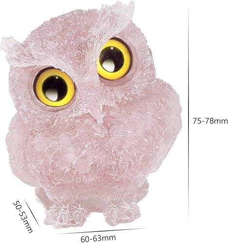 Miniatura 2 de mookaitedecor Estatua de búho de cuarzo rosa, escultura de estatua de búho nocturno, adorno de cristal para decoración del hogar, oficina de