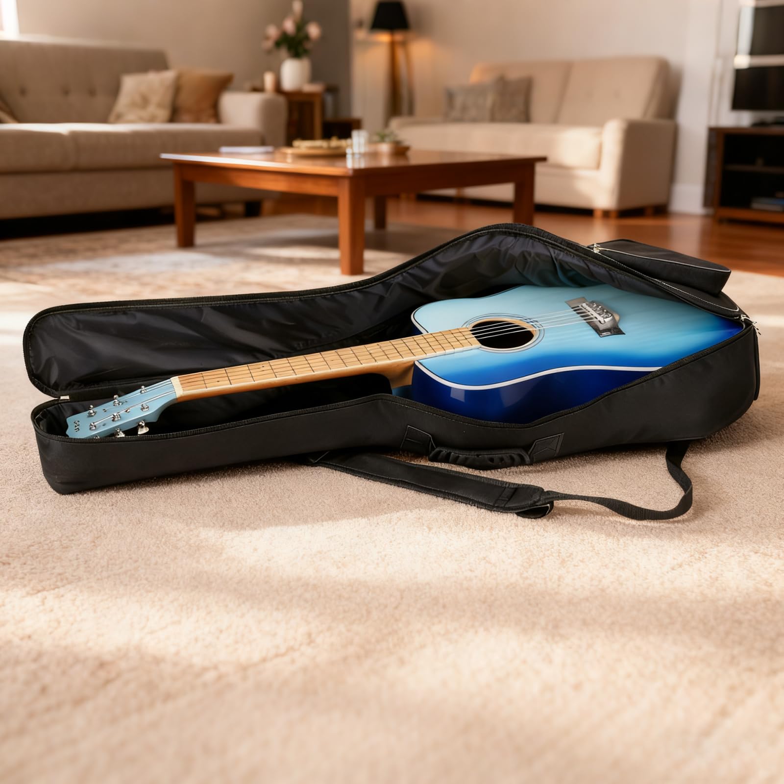 Housse de Guitare 40/41 Pouces, Rembourrage 15 mm, Protection antichocs, Tissu Oxford 600D, Grande Poche pour partitions et Accessoires, poignée de Transport, Noire