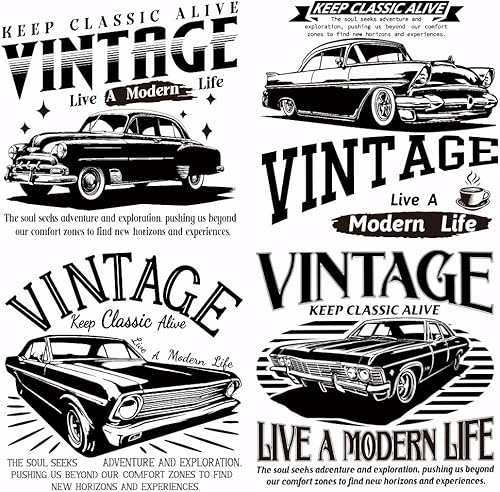 SUPERDANT Juego de 4 calcomanías de plástico termotransferibles retro sedán para automóvil, vintage, para planchar para camisetas, bolsas de lona,