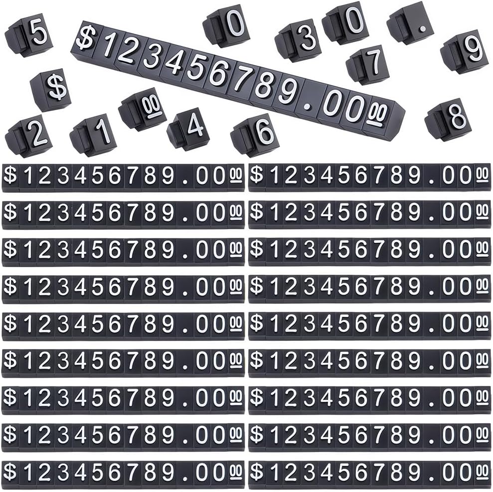 1 Box 50Sets Price Display Cube Number Counter Stand Adjustable Tag Removable Small Blocks Black White Plastic Square Dollar Block Cubes for Jewellery Retail Shop Vending Machine Signs