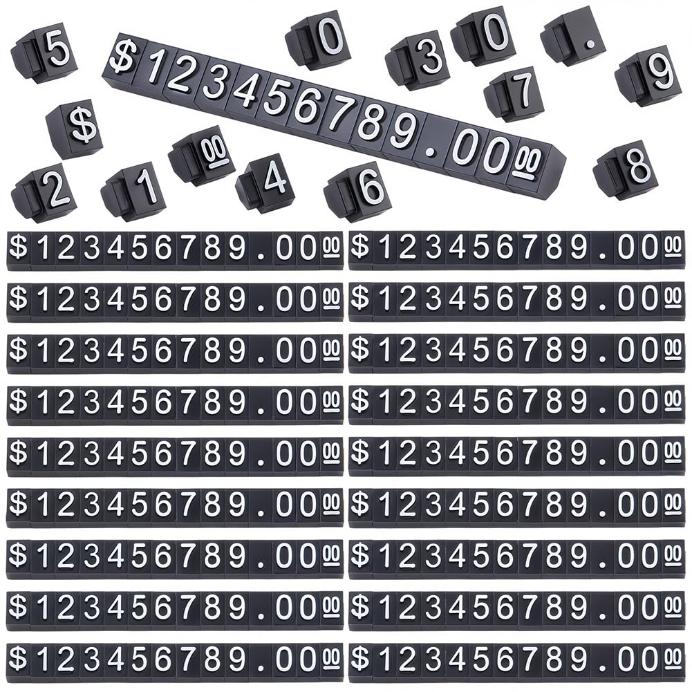 1 Box 50Sets Price Display Cube Number Counter Stand Adjustable Tag Removable Small Blocks Black White Plastic Square Dollar Block Cubes for Jewellery Retail Shop Vending Machine Signs