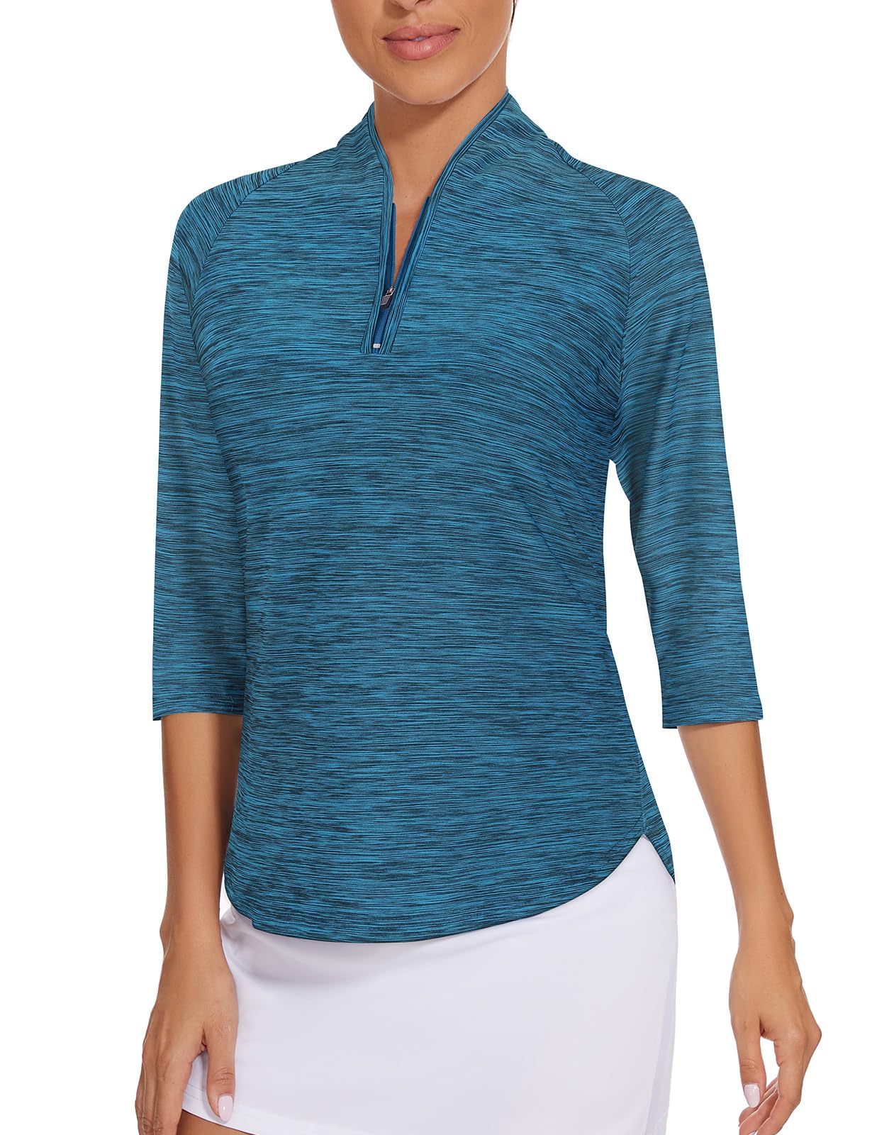 Cucuchy Womens Golf Shirt Quick Dry 3/4 Sleeve Quarter Zip Polo Workout Tops Tennis Shirts S-XXL