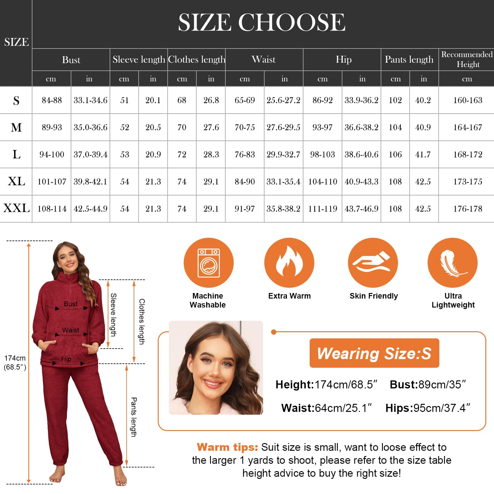 TOMEEK Pigiama da Donna Completo Invernale in Pile Polare Tuta per Il Tempo Libero con Top a Maniche Lunghe e Pantaloni Pigiami Soffici Pigiami da Notte Caldi Pjs per Donna