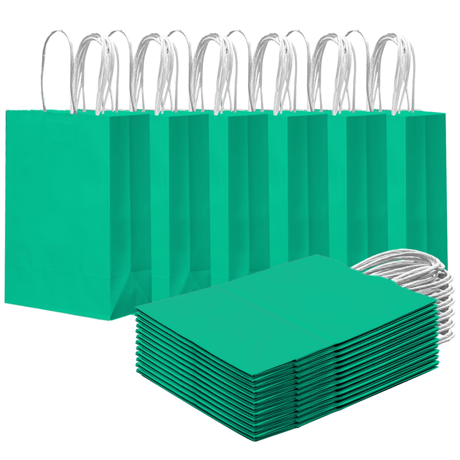 qiqee 24PCS Small Gift Bag with Handles Bulk 8.3"x6"x3" Gift Bags Lake Green Bags Multiple Uses (Small Size)