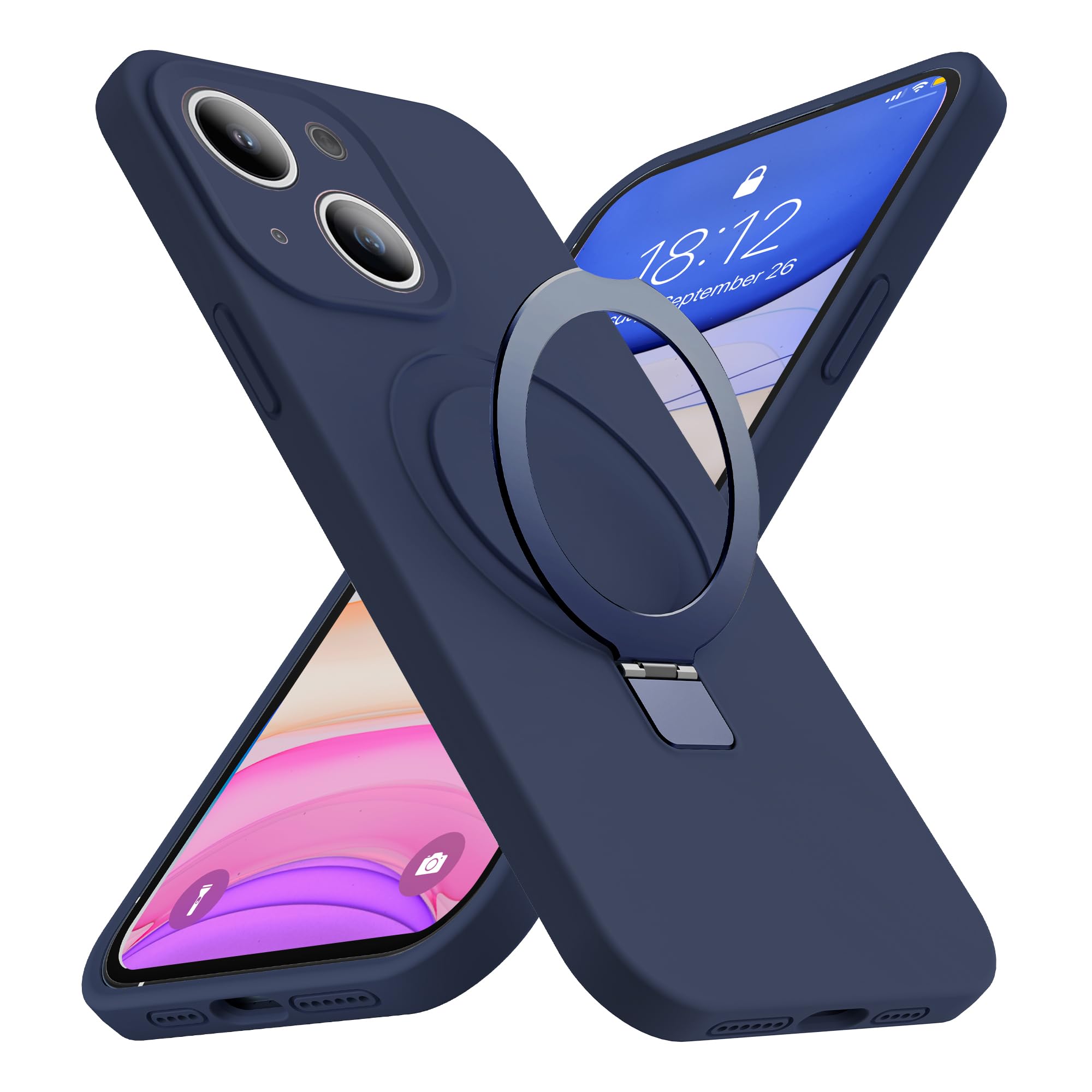 SKYLMW Compatible with iPhone 13 Case 6.1'' with Magnetic Invisible Stand Compatible with Mag-Safe Military Drop Tested Shockproof Silicone 13 Phone