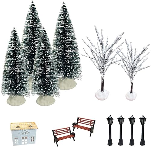 Juego de mini árbol de Navidad artificial árboles de mesa de Navidad modelo de nieve de invierno árboles helados para decoraciones navideñas verde