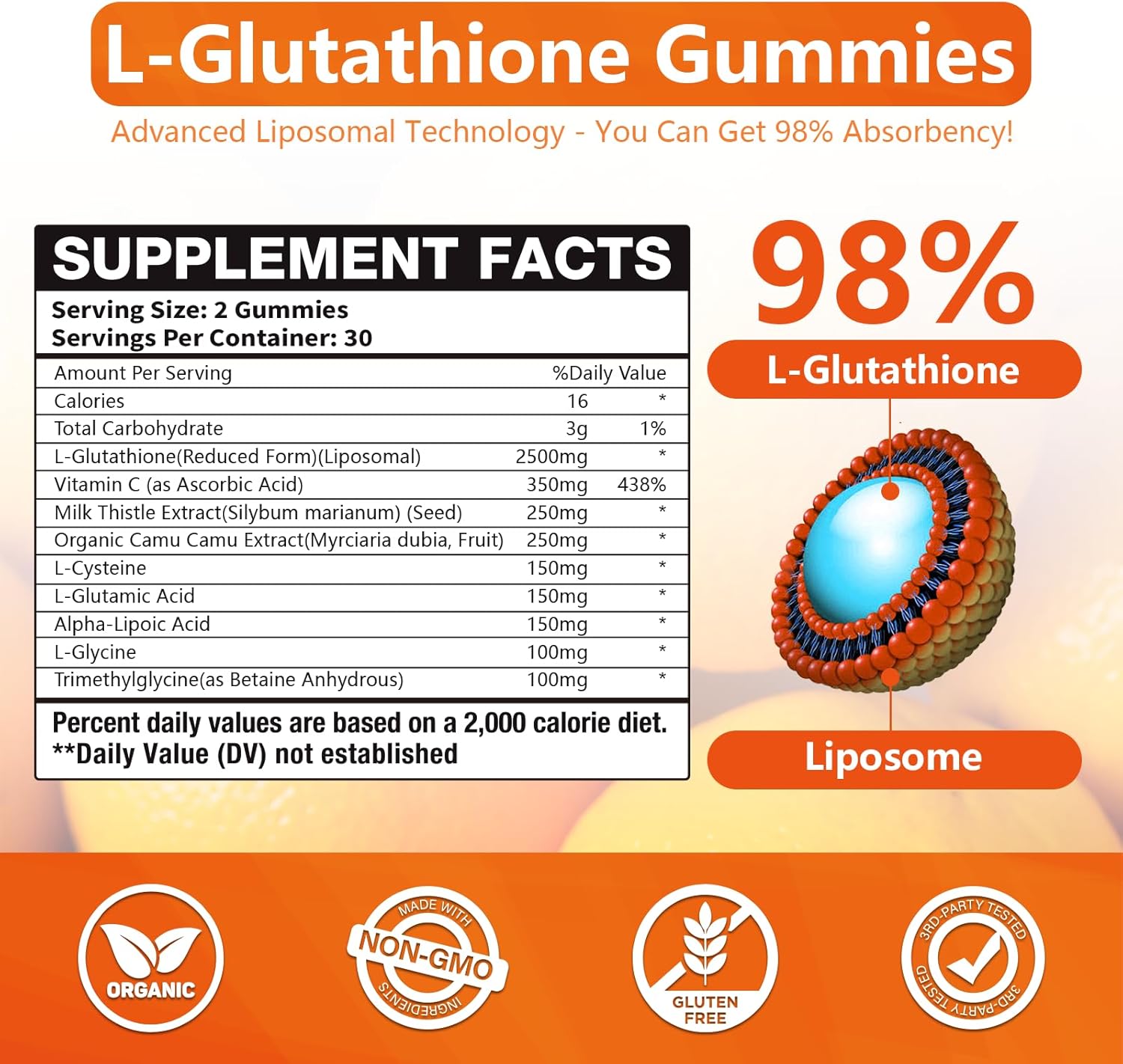2 Packs 2500MG Liposome Glutathione Gummies, Composite L-Cysteine, Collocation Milk Thistle, Increas 98% Absorption Rate, Antioxidant Anti-Aginga - Image 2