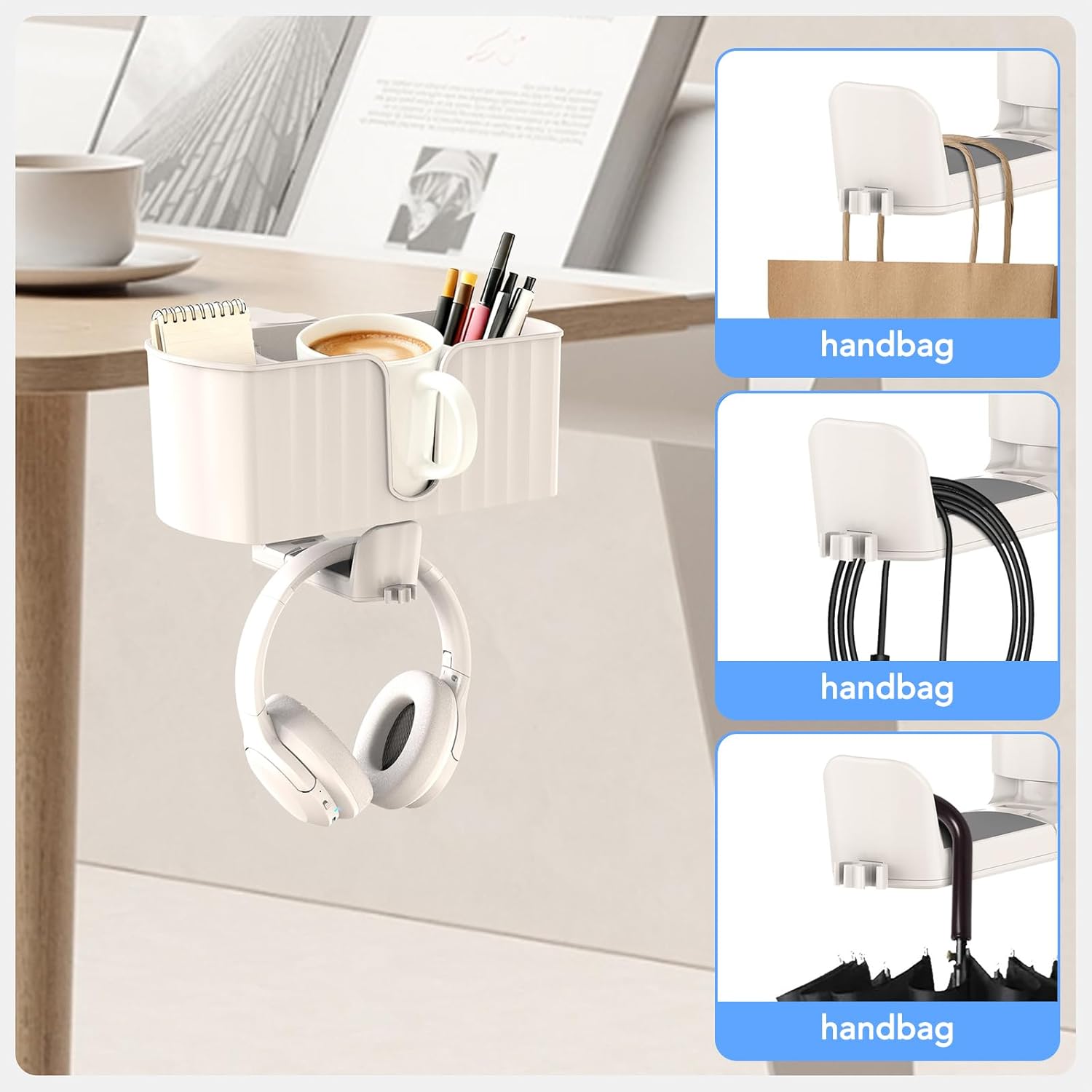 4-in-1 Desk Organizer, Desk Cup Holder with Headphone Hanger Detachable Pen Holder Charger Holder Desktop Storage Box Office & PC Gaming Accessories - Image 5