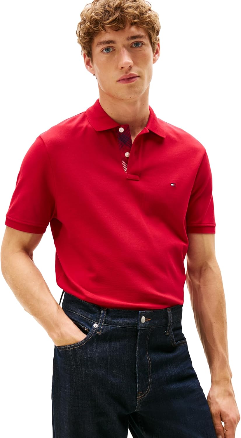 Tommy Hilfiger Mens Short Sleeve Casual Polo Shirts in Regular Fit with Stretch and Hidden Placket Design