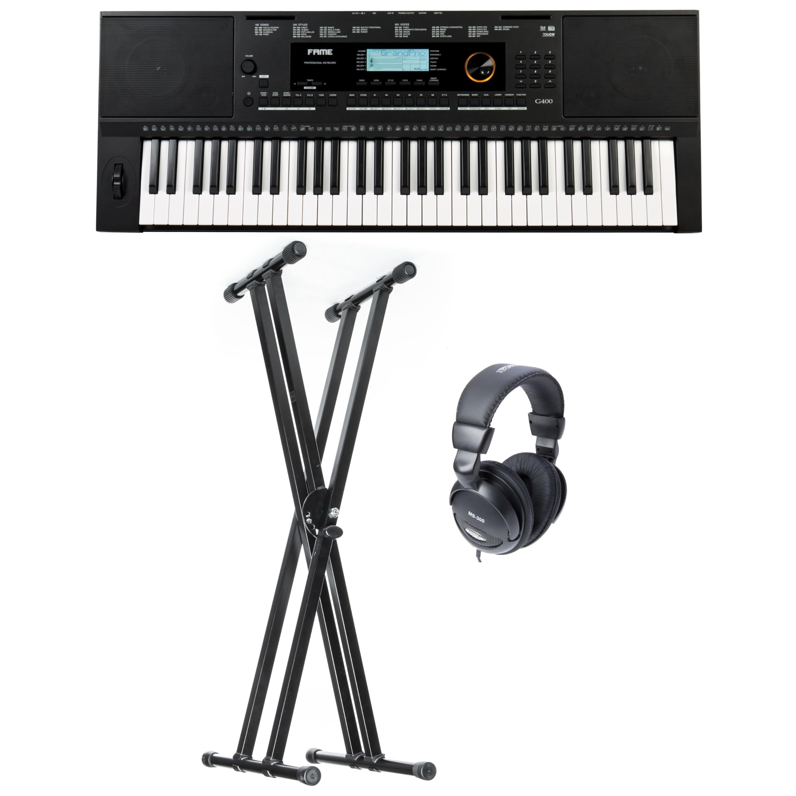 Fame G-400, 61 Tasten Keyboard Set, 653 Sounds, 240 Styles, inklusive Kopfhörer und Ständer
