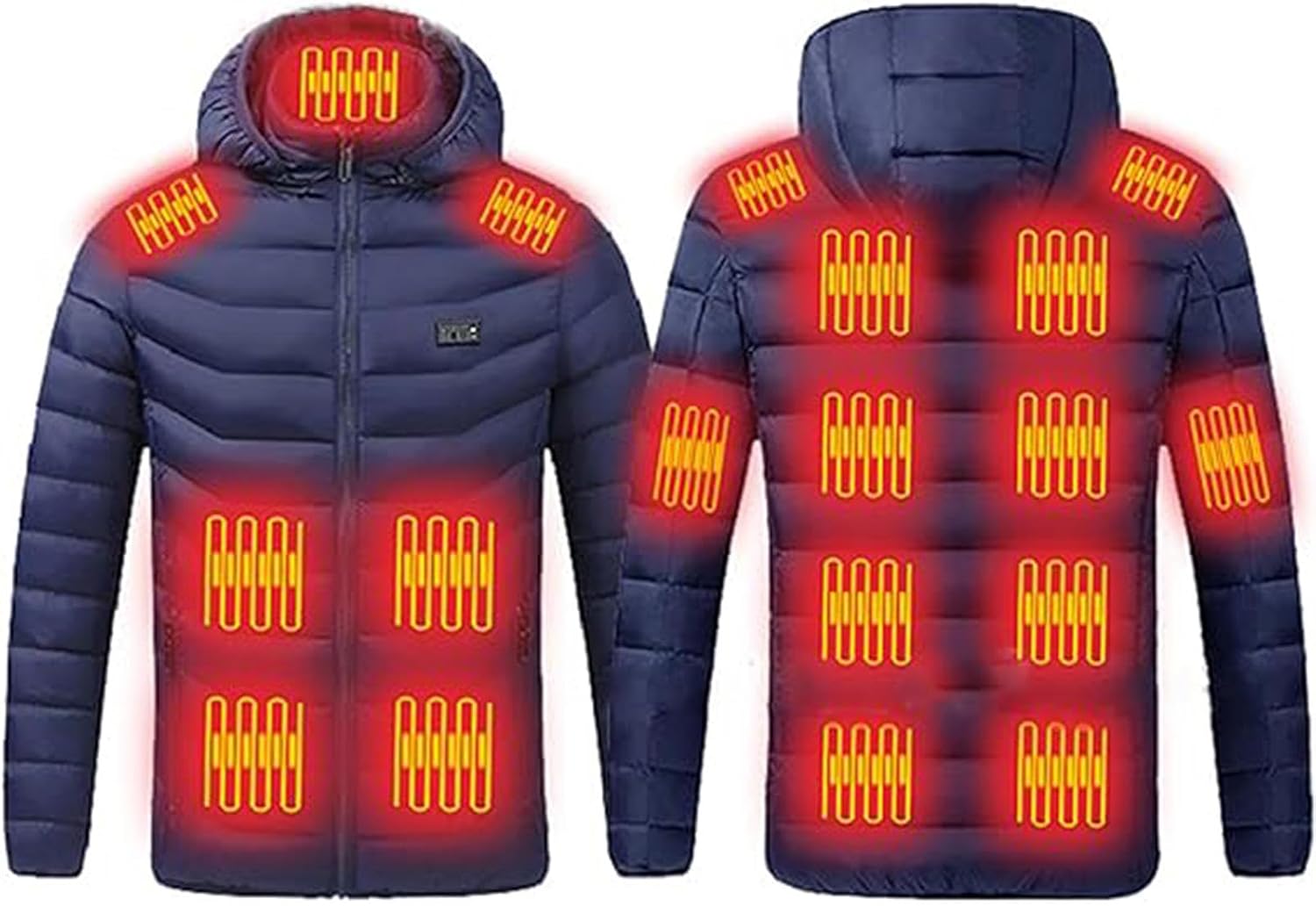 VIDECOR Electric Heating Jacket, 19 Areas Carbon Fiber Heated Temperature Adjustable Outdoor Skiing Hooded Coat for Men Woman,Blue-S