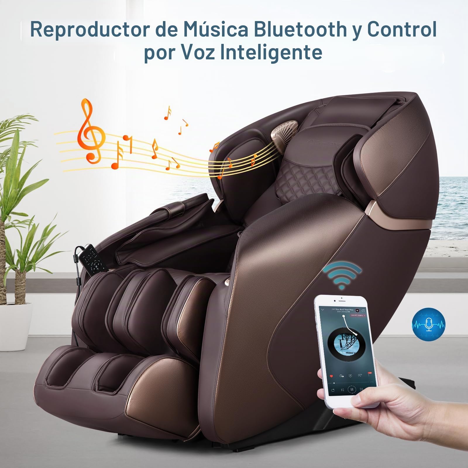 GOPLUS Sillón de Masaje Eléctrico Gravedad Cero, Sillón de Masaje Shiatsu Reclinable con Track SL, Rodillo de Pies, Control de Voz, Sillón de Relajación Bluetooth para Todo el Cuerpo (Marrón)