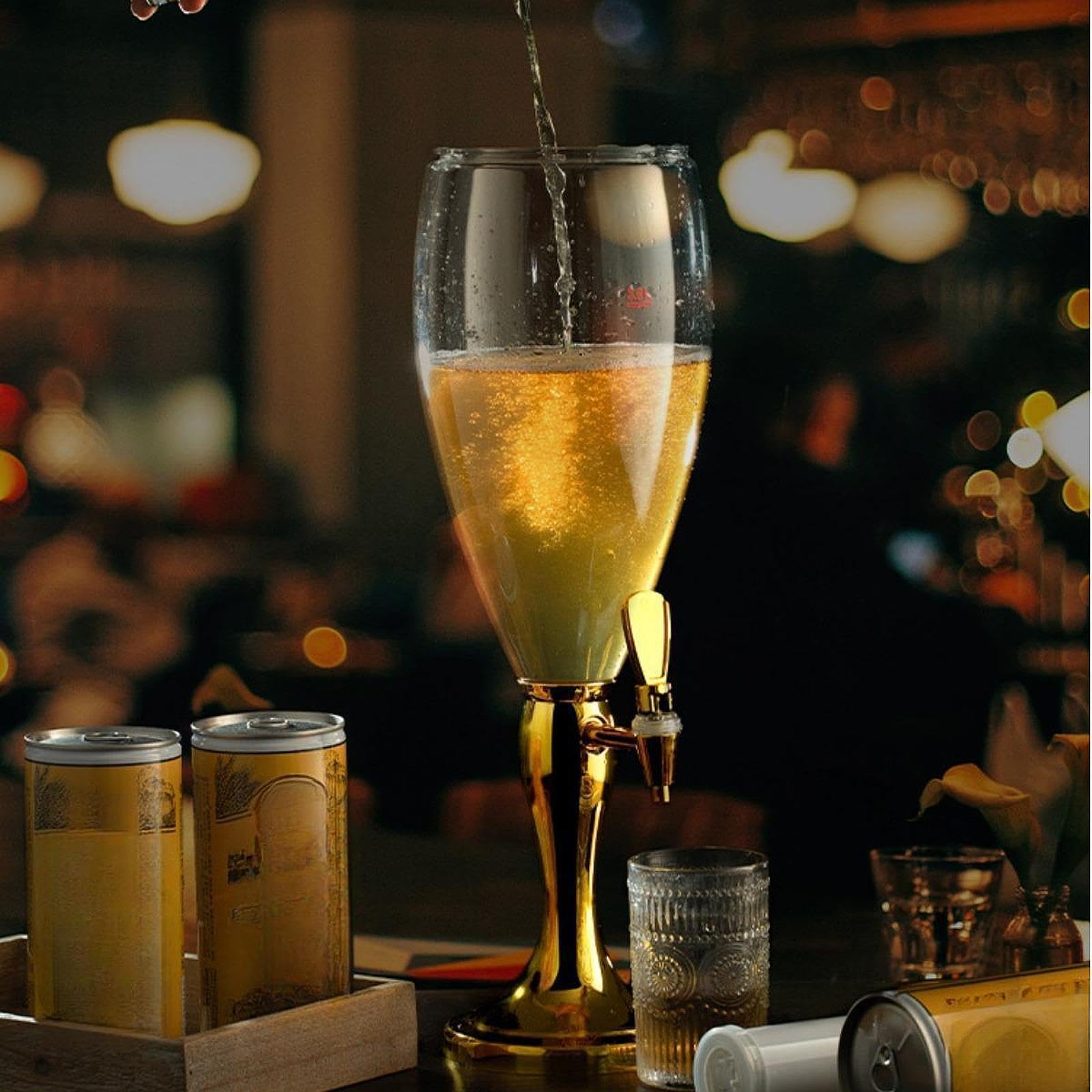 Fenteer Dispensador de Cerveza con Capacidad de 3 L Y Tubo para Enfriamiento, Oro, Individual