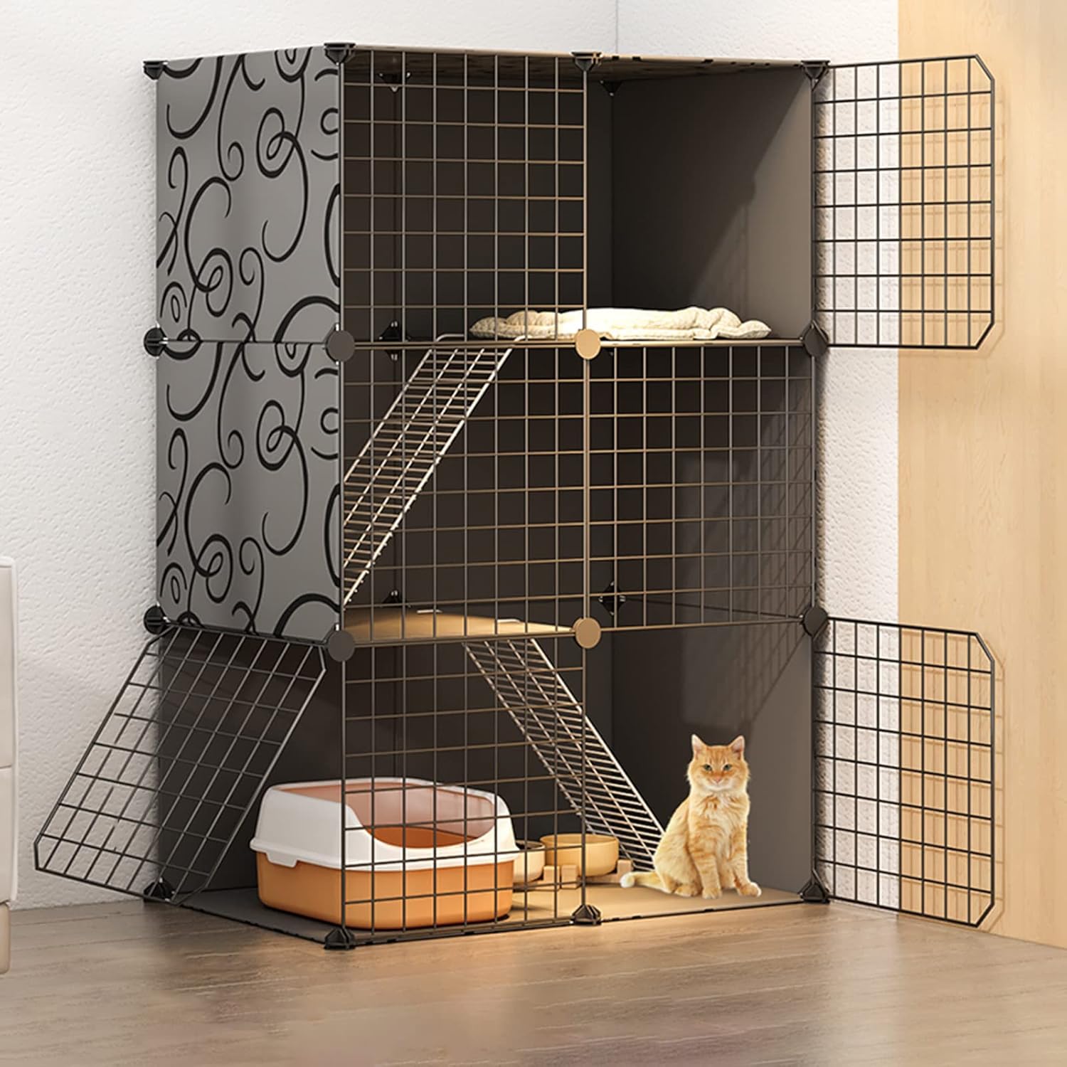 Portable Cat Cage, 2 Tier Cat Cage, Collapsible Cat Cage, Guinea Pig Cages and Habitats, Pet Cages for Small Animals, for Small Pet Cat Puppy