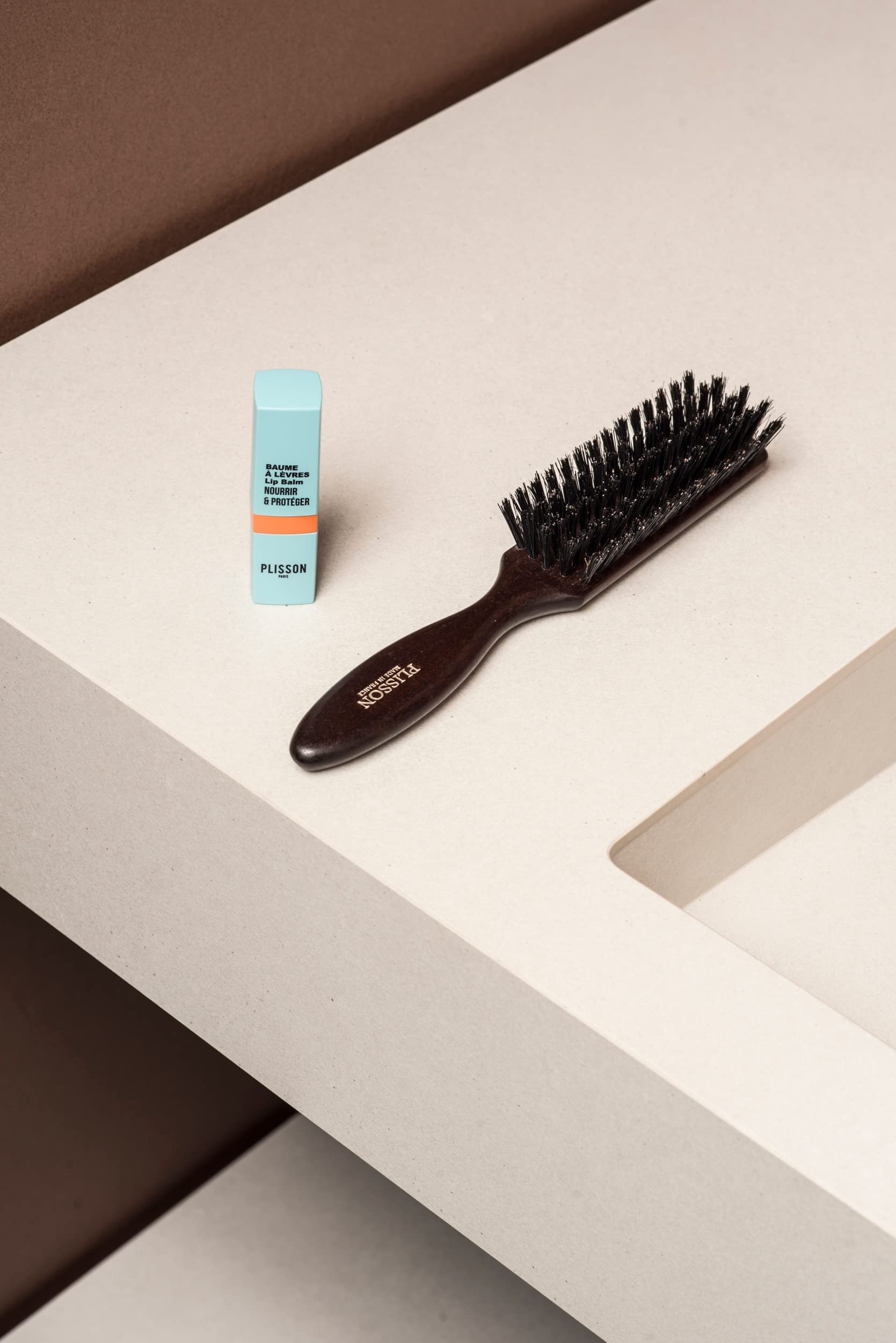 Plisson – Cepillo de pelo para hombre, cepillo plano tradicional, madera natural, 100% puro pelo de jabalí – Fabricación francesa