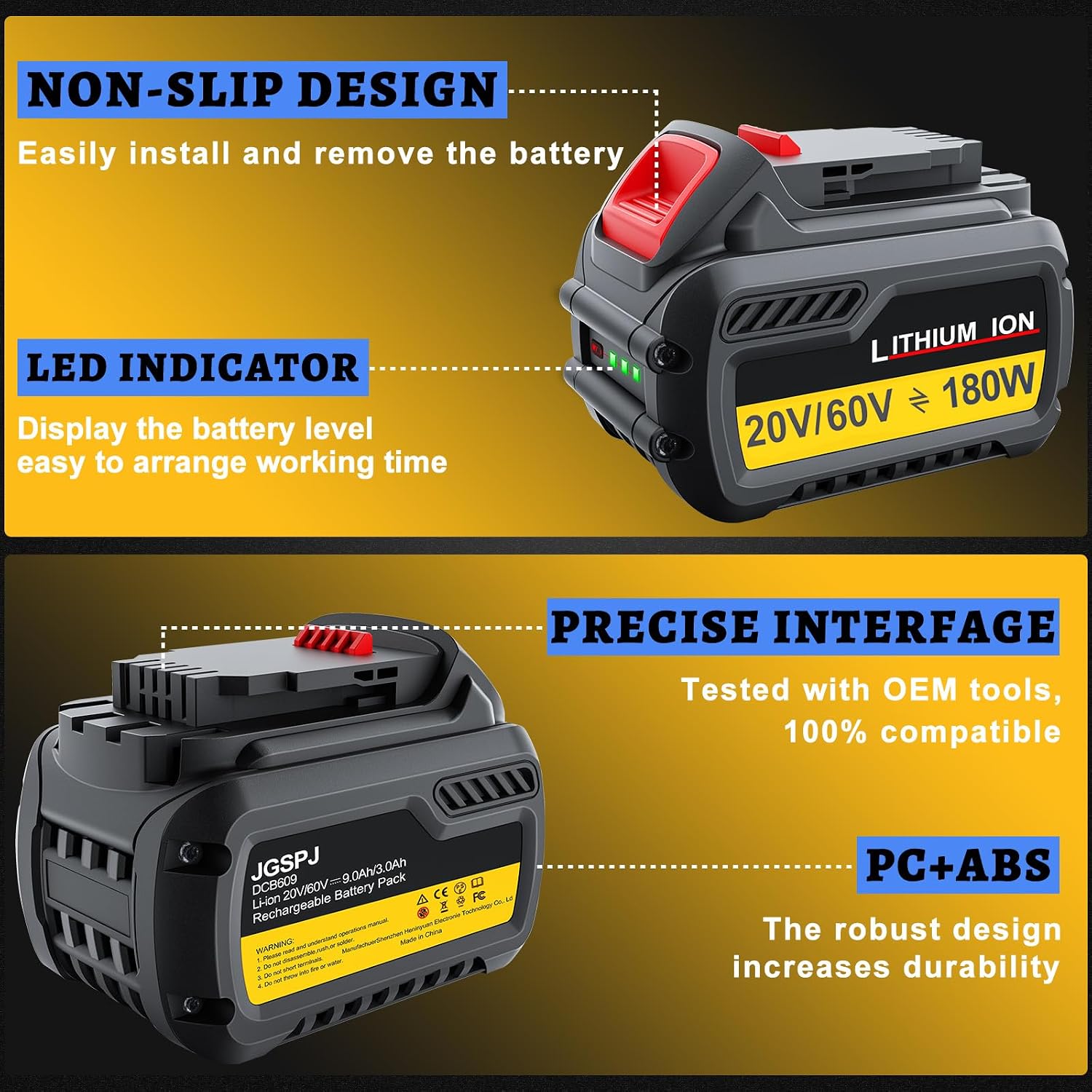 FLEXVOLT Battery Replacement for Dewalt 60V Battery Compatible with Dewalt 20V/60V Max Battery DCB606 DCB609 DCB612 180Wh Batteries