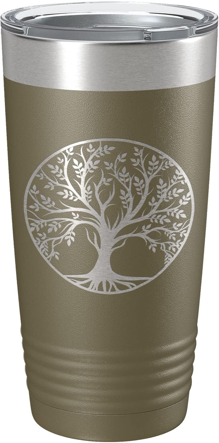 Tree Of Life Tumbler Travel Mug Insulated Laser Engraved Coffee Cup 20 oz Olive Green