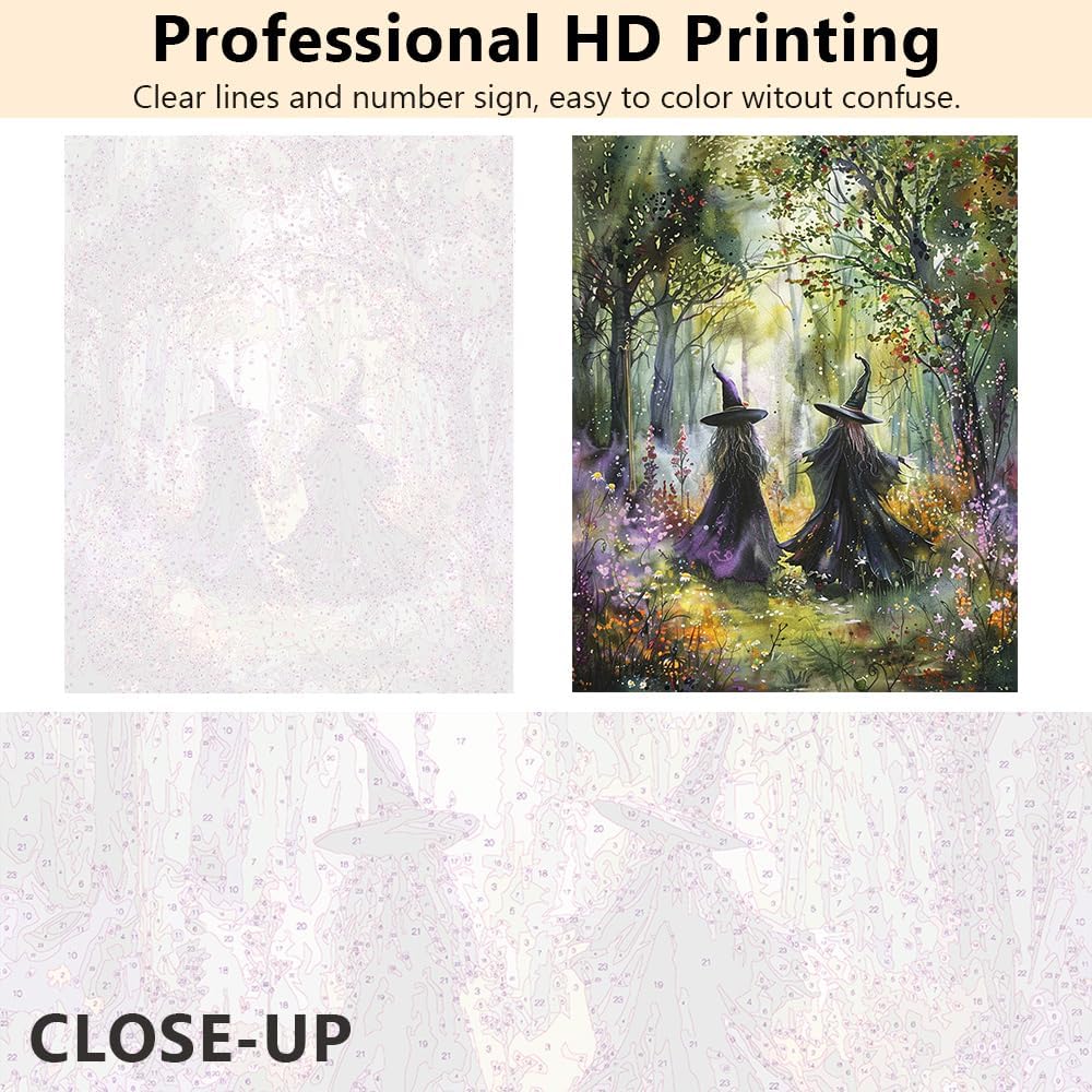 TUMOVO Paint by Number for Adults Two Witch in A Forest Paint Number Kits DIY Acrylic Painting for Adults Witch Paint by Numbers Adults' Paint-by-Numbers Kits Arts Craft, 16x20 Inch(Framed)