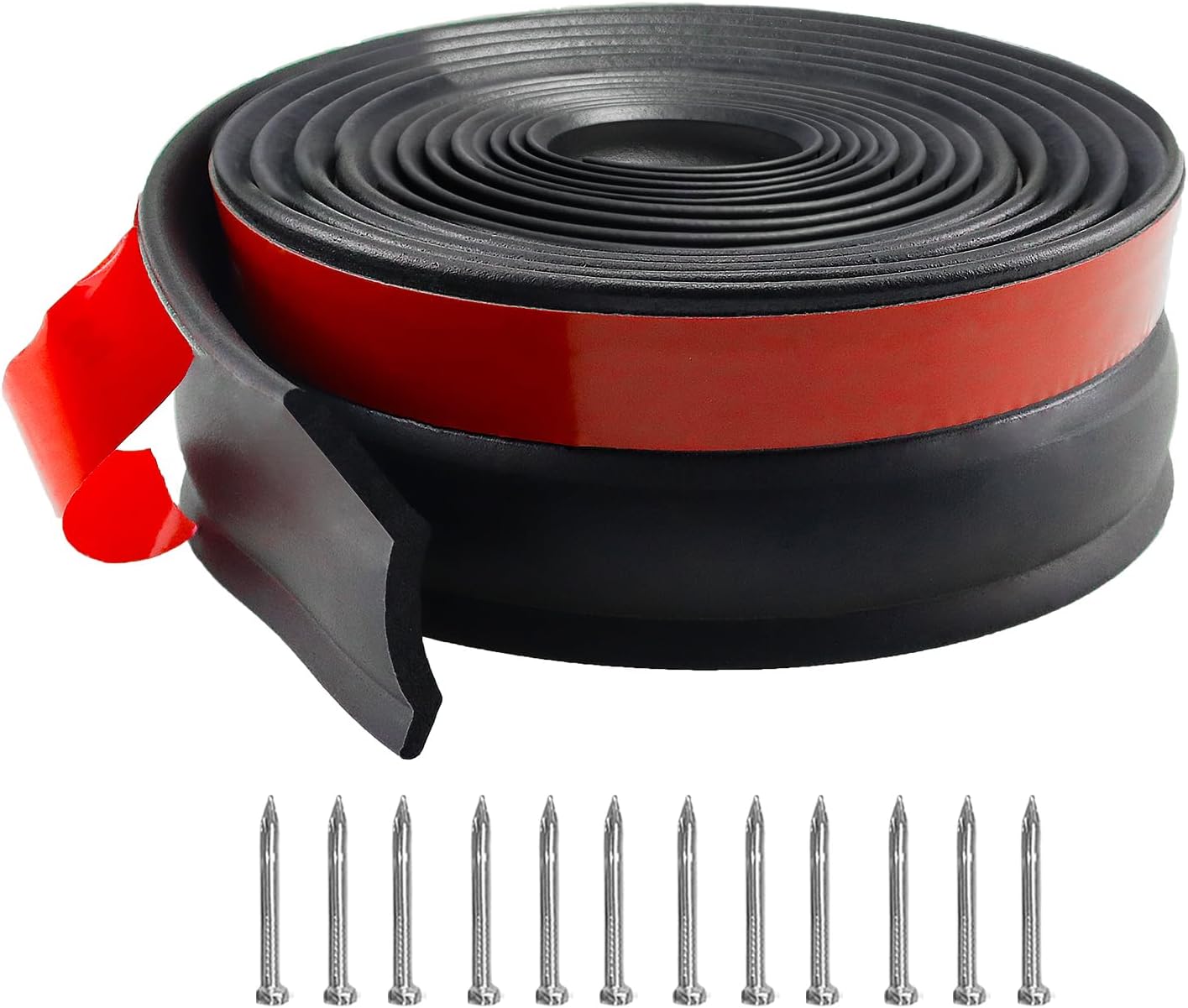 Garage Door Seal Top and Sides - 33FT EPDM Universal Garage Door Threshold Seals Bottom Rubber with Nails, Weatherproofing Door Rubber Seal Strip Replacement, Blocks Winds Dust Rain Snow