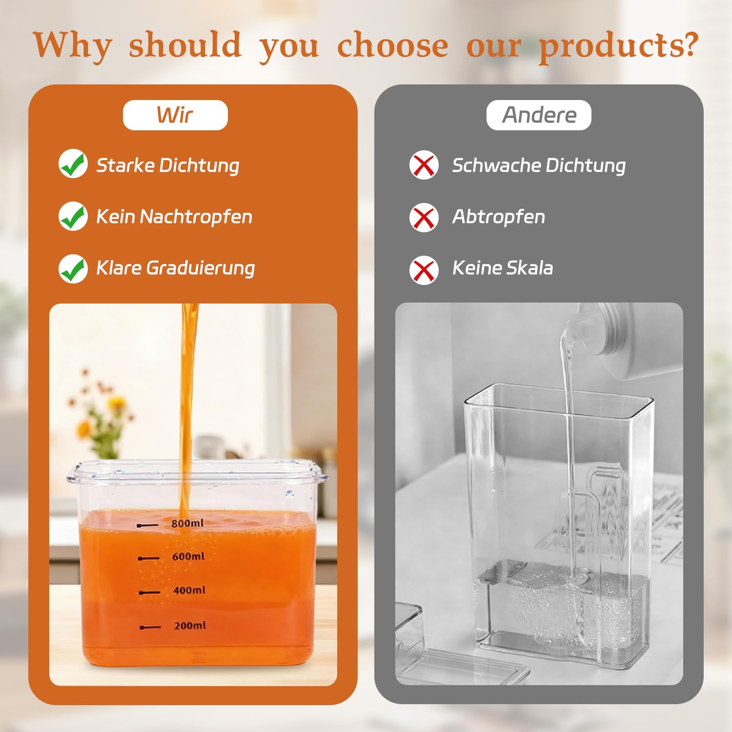 RunXinDa1100 ml Luftdichter Waschmittelspender mit Dosierbecher, transparenter Behälter für Waschpulver & Flüssigwaschmittel, multifunktionale Box mit Silikondichtung, für Küche, Bad.