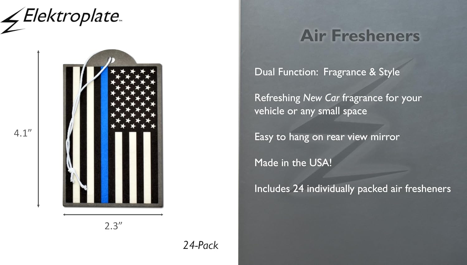 Elektroplate Police Thin Blue Line USA Flag Automotive Air Fresheners for Vehicles | New Car Scent (24-Pack) | Made in the USA
