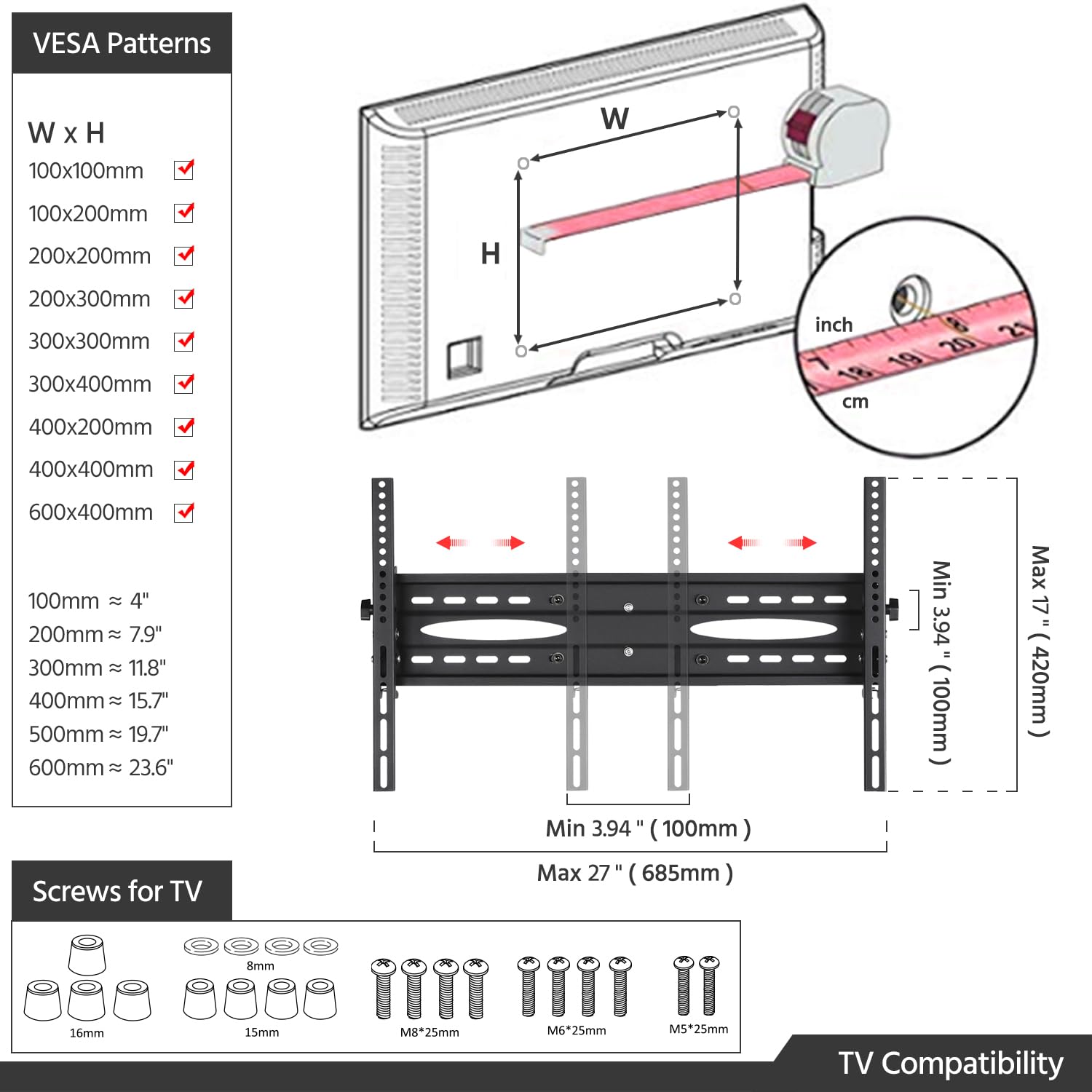 Yaheetech Supporto/Carrello TV Pavimento per Schermi LCD/LED/PLASMA 30-60 Pollici con Ruote Portata 50 kg Max VESA 600 x 400 mm 3 Ripiani Altezza Regolabile Gestione di Cavi Portata 50 kg