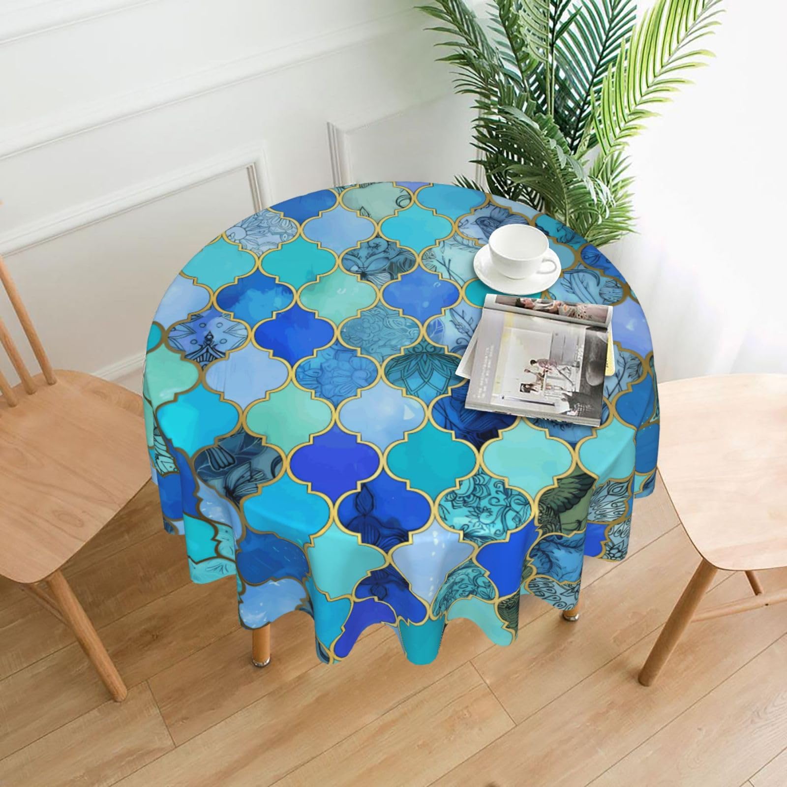 WHJSSF Lattice Prints Round Decorative Tablecloth 60in - Elevate Your Dining Experience with a Stylish & Protective Table Throw