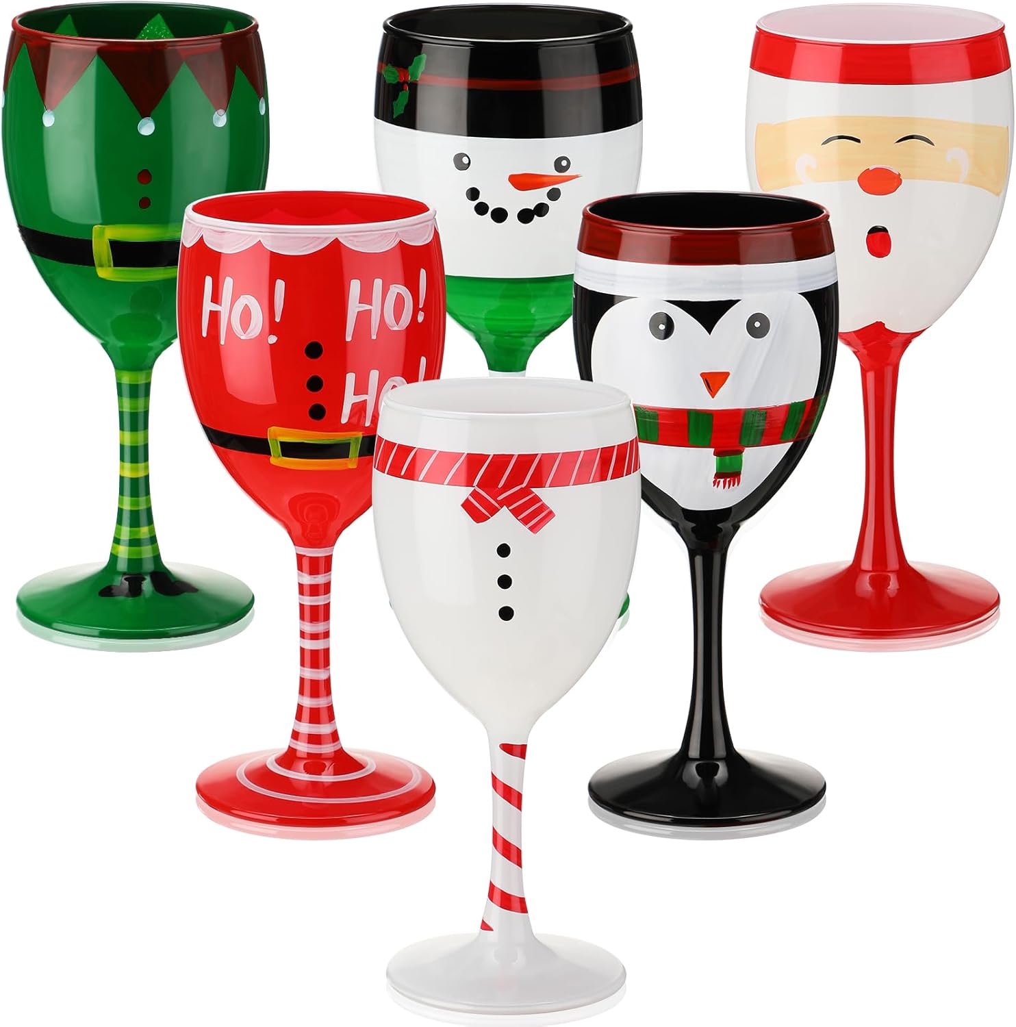Nitial 12 Pcs Christmas Wine Glasses Set, 6.8 oz Festive Holiday Drinkware with Stem Wineglass Gift, Ideal for Red or White Wine at Christmas Dinners, New Years Family Party Gatherings (Holly Berry)