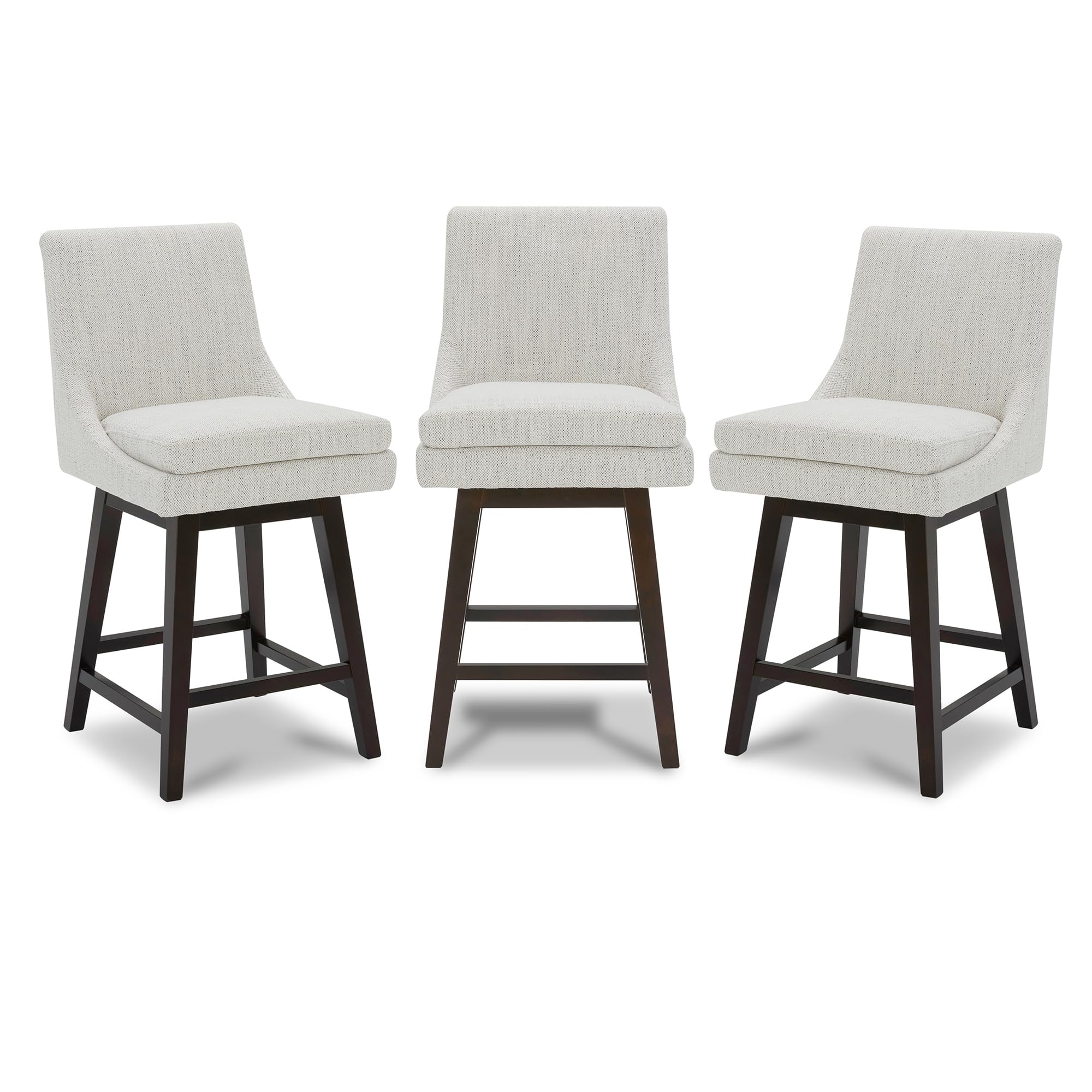 CHITA Counter Height Swivel Bar Stools Set of 3, FSC Certified Upholstered Fabric Barstool Chairs with Back, 26.8" H Seat Height, Fabric in Ivory