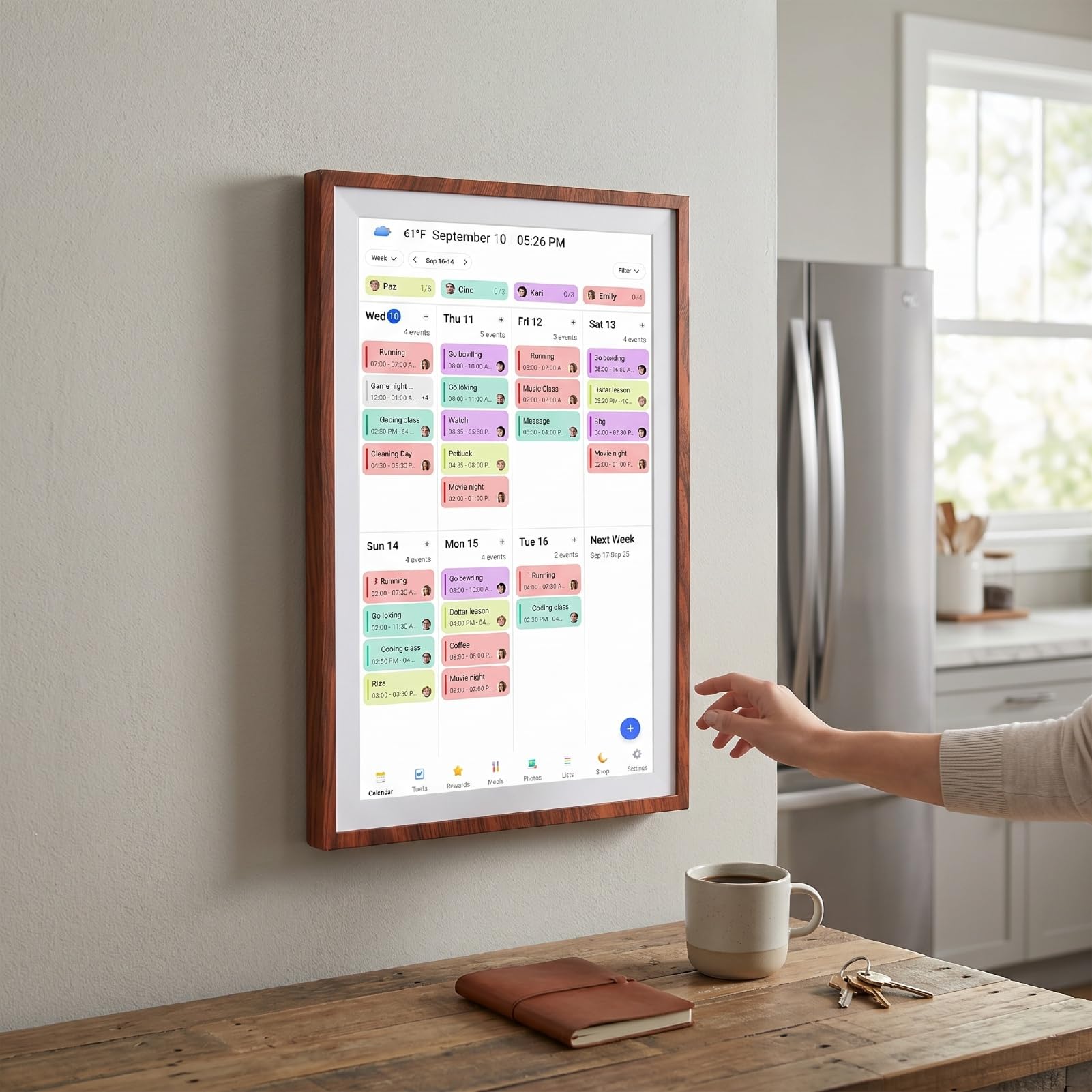 Jectse Calendario Digital de 15,6 Pulgadas, Planificador Familiar Inteligente con Pantalla Táctil con Control de Aplicaciones, Calendario Electrónico Montable en Pared o Escritorio para (Enchufe de