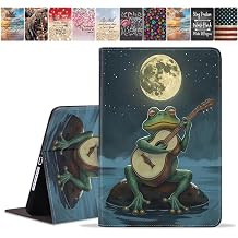 Case for iPad A16 11th Generation 11 Inch 2025/ iPad 10th Generation 10.9 Inch 2022, Slim PU Leather Cover, Adjustable Stand with Auto Wake/Sleep Case, Frog Playing Guitar