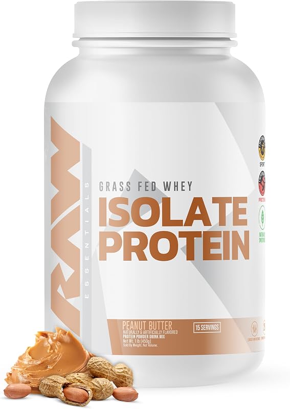 RAW Whey Isolate Protein Powder, Peanut Butter - 100% Grass-Fed Sports Nutrition Protein Powder for Muscle Growth & Recovery - Low-Fat, Low Carb, Naturally Flavored & Sweetened - 25 Servings
