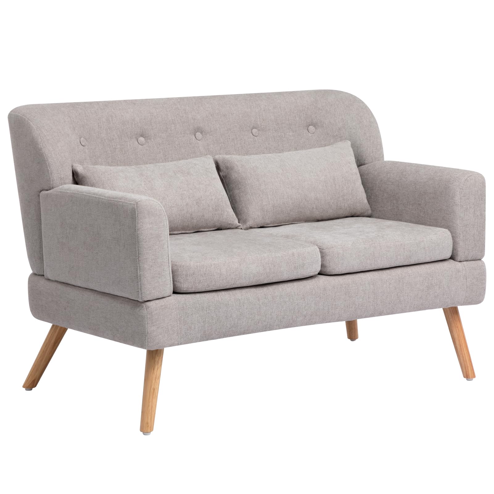 HollyHOME 2 Seater Sofa 117cm Small Loveseat Sofa with Wooden Legs, Living Room Sofa Small Comfy Sofa for Bedroom Office Dorm, Grey