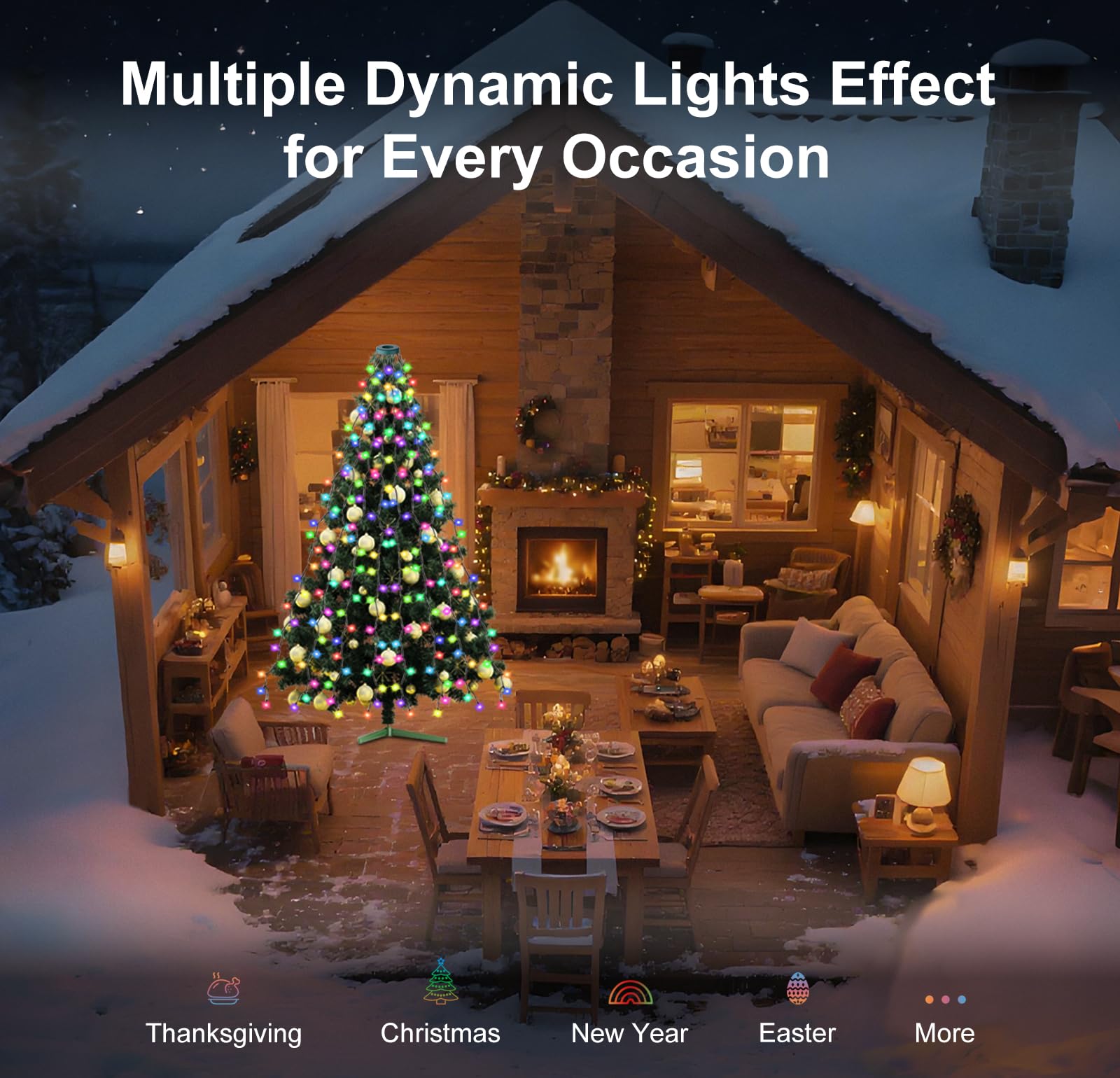Luci per albero di Natale da 2 m con anello, telecomando e controllo tramite app, catena da 400 LED con 8 modalità, illuminazione per decorazioni natalizie