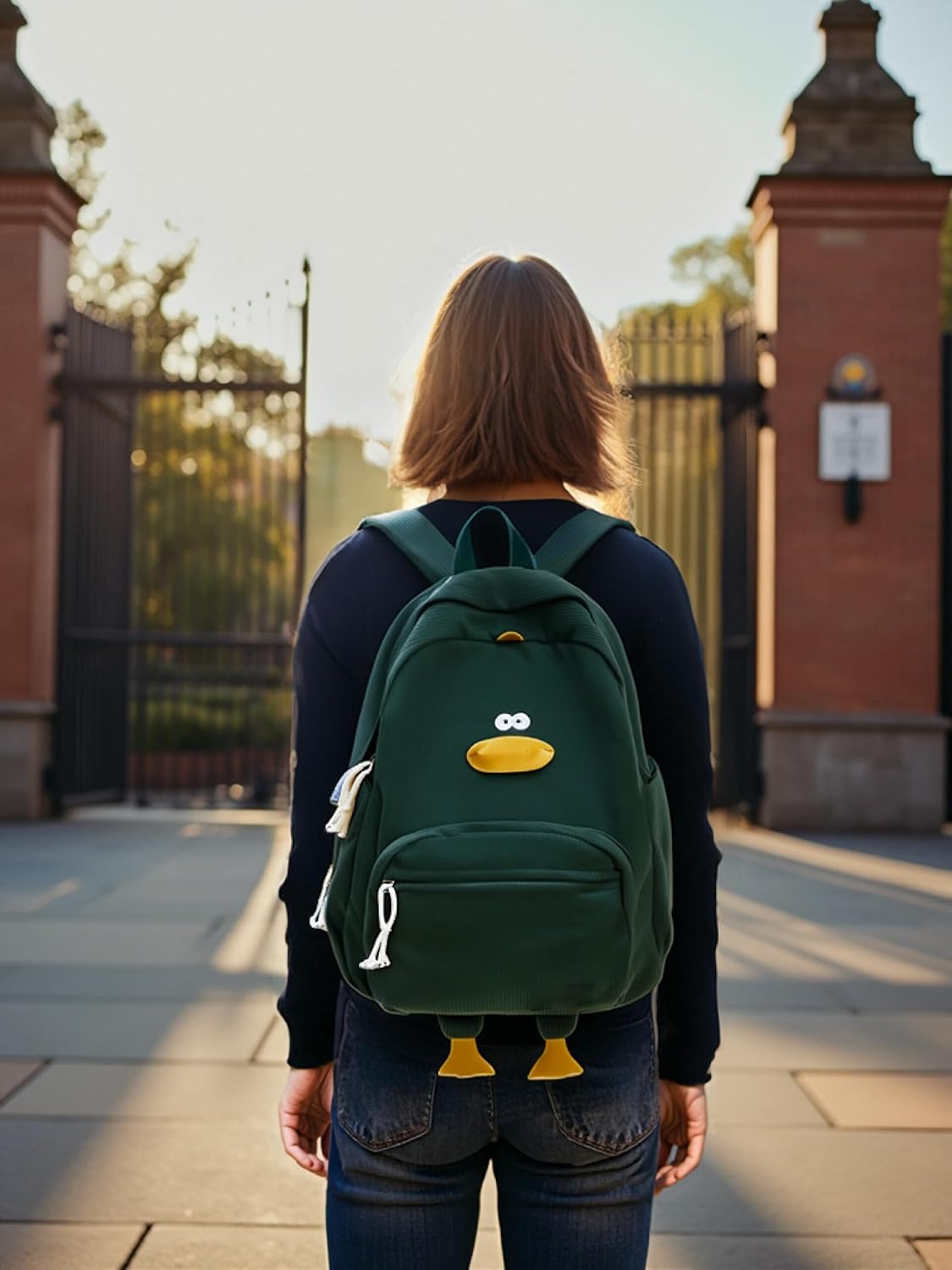 Cute Dcuk Backpack for Teens Girls Women, Kawaii Funny Aesthetic Corduroy Bookbag for High Middle School, Green - Image 3