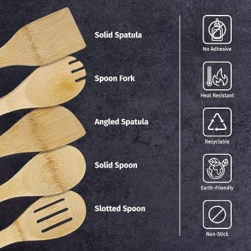 PrintSupremacy Custom Engraved Bamboo Cooking Spoons Set, Non Stick Wooden Kitchen Gadget Pan Cookware, Baking Gift for Housewarming Wedding Birthday, Chef Foodie Gift (Custom, 5 Pieces)