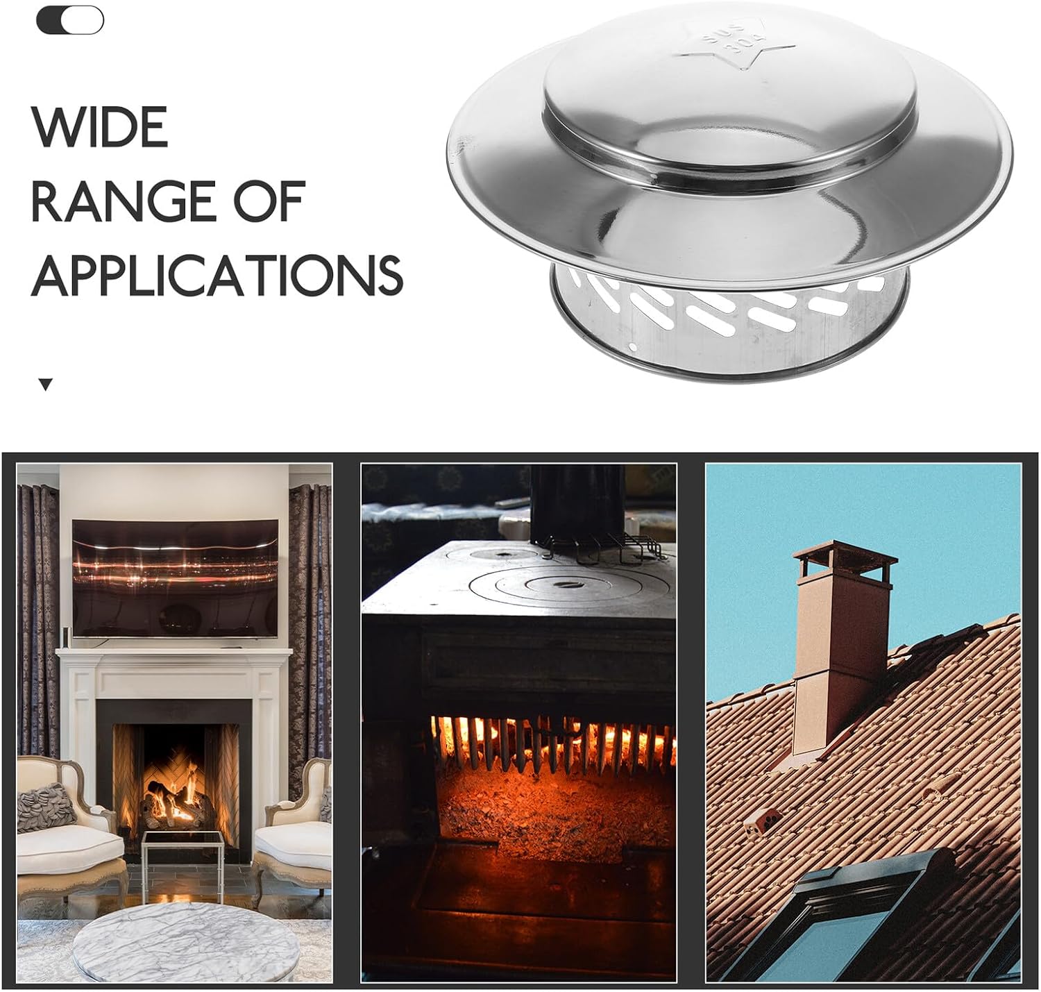 Vaguelly Stainless Steel Rainproof Chimney Cap 160mm Pipe Topper Vent Cover with Bird Protection for Fireplace and Stove Outdoor Roof Use