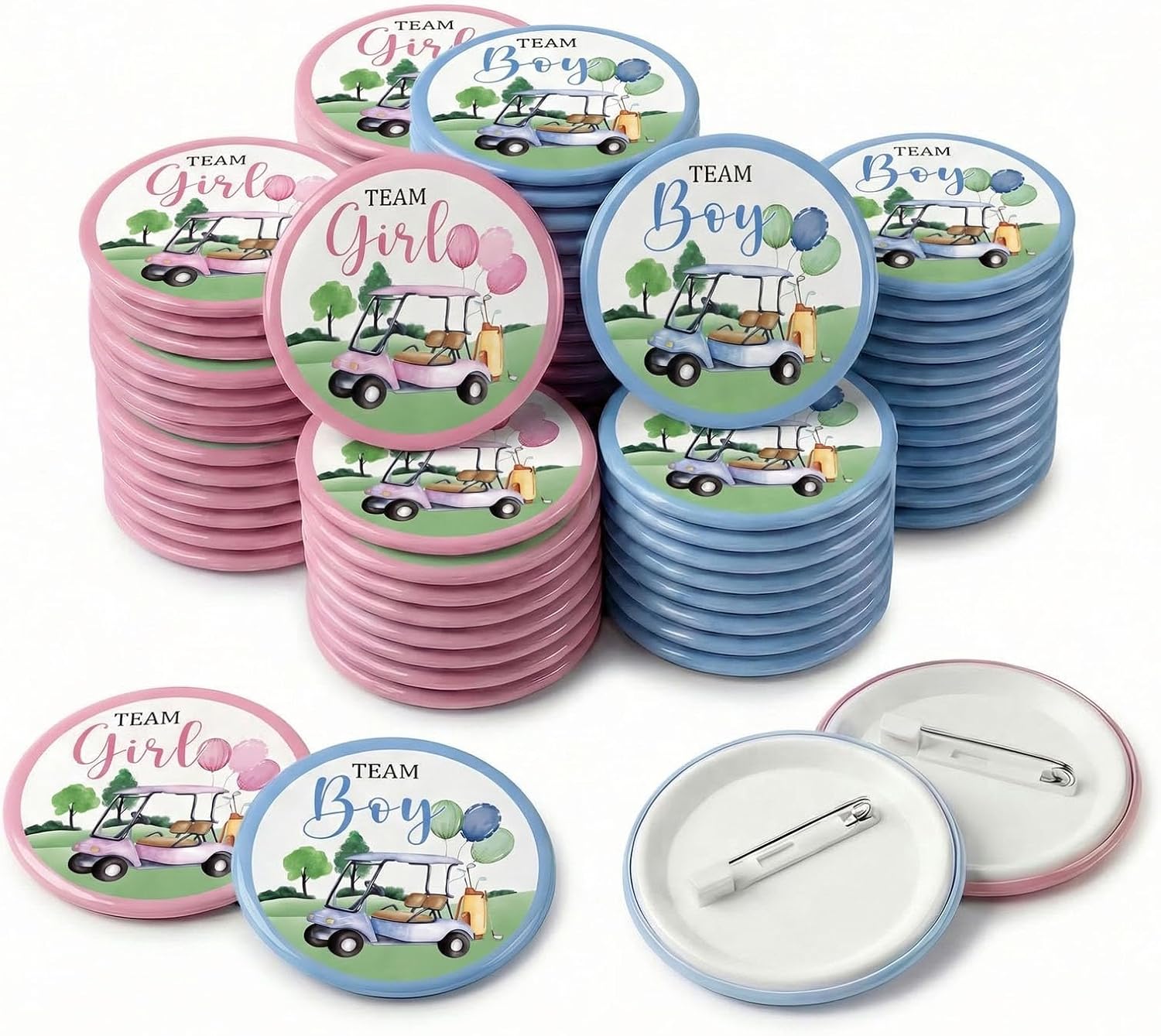 50pcs Boots or Bows Gender Reveal Button Pins, 1.5" Bow or Boot Gender Reveal Decorations, Team Boots or Bows Gender Reveal Party Supplies