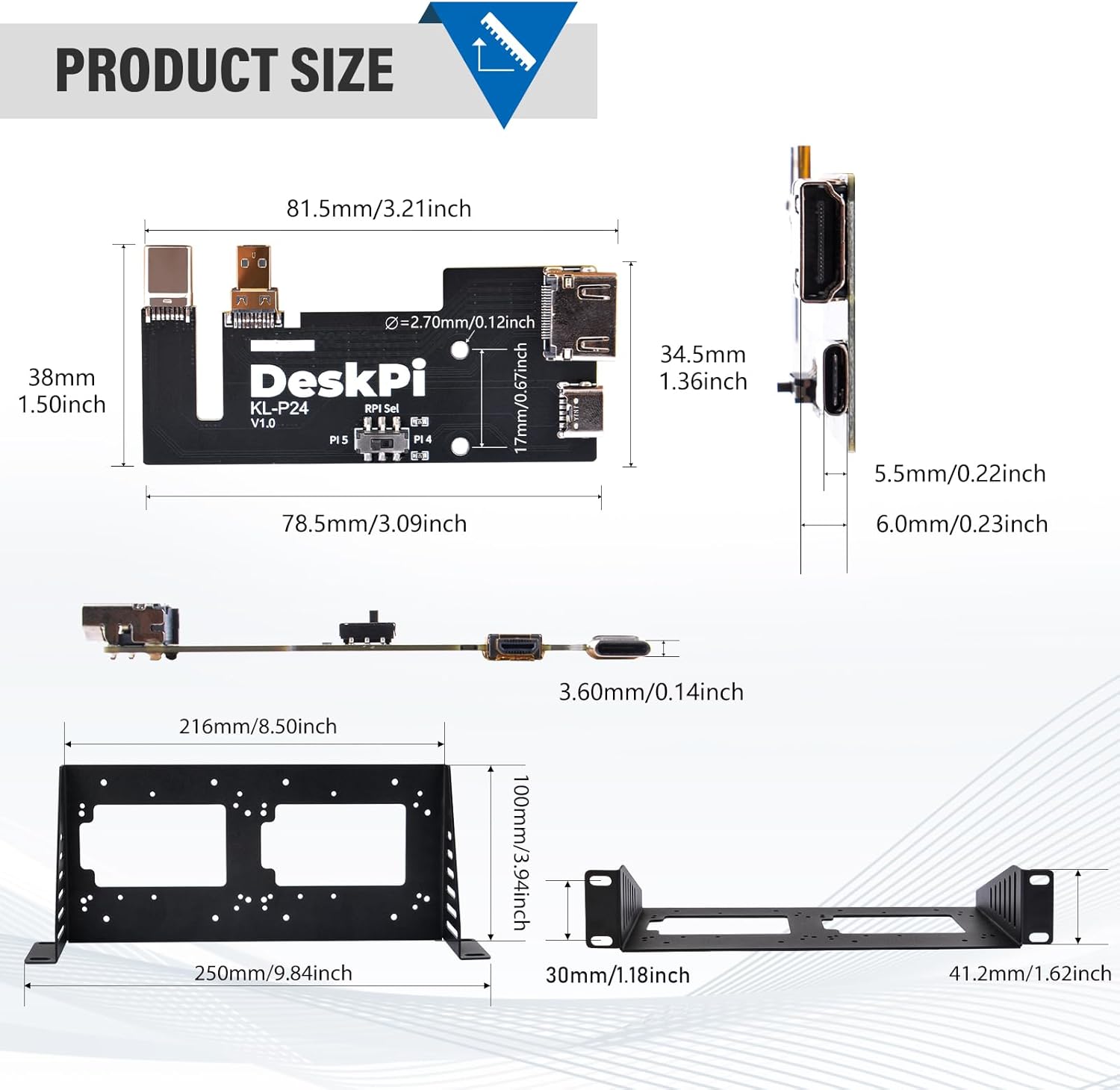 GeeekPi SBC Shelf 10 inch 1U Rack for DeskPi RackMate T1/T0/T2/T0 Plus/T1 Plus/TL1 Server Cabinet, with 2PCS Micro HDMI to HDMI Adapter Board for Raspberry Pi 5/Pi 4B