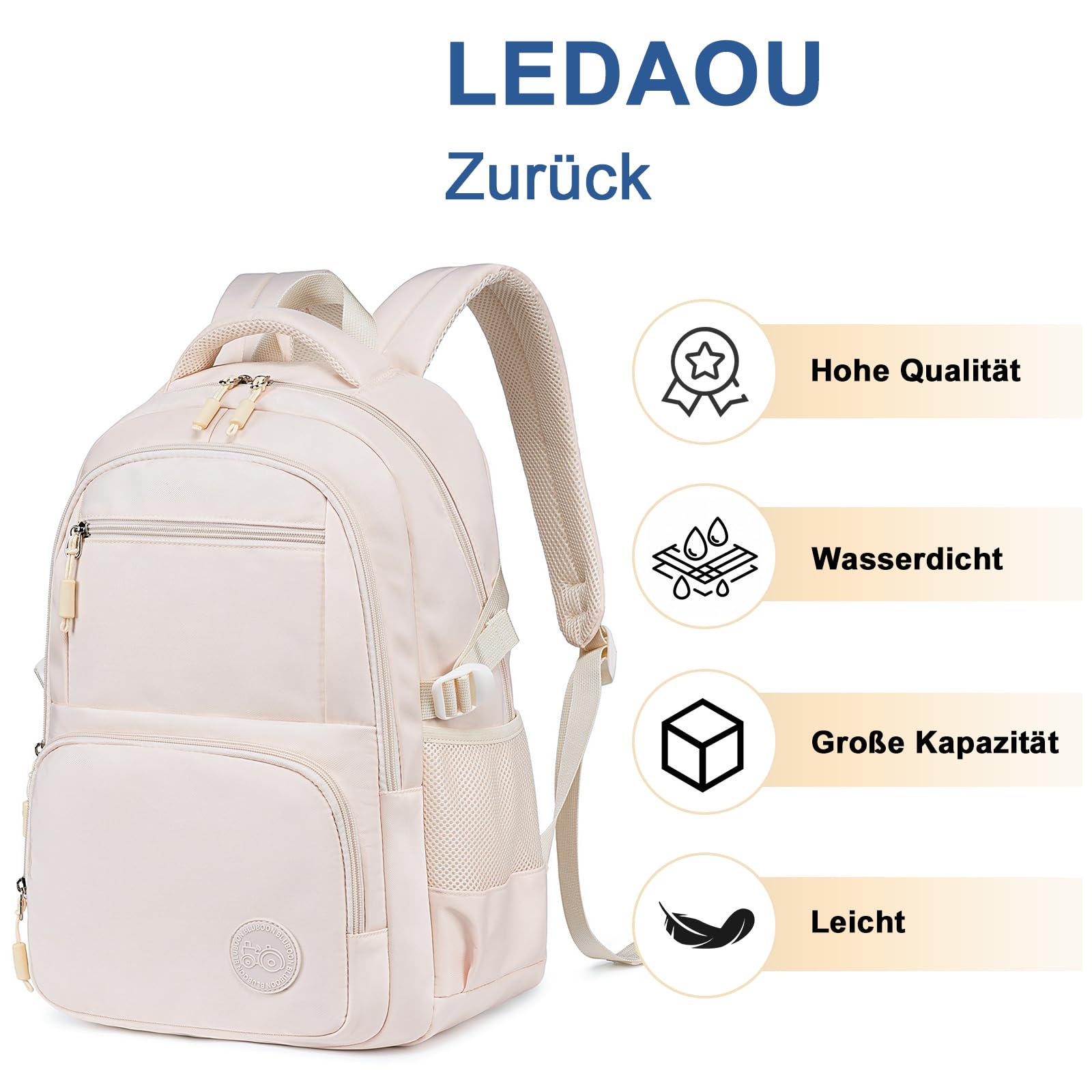 LEDAOU Plecaki dla dziewcząt, torba szkolna dla dzieci w wieku 8-12 lat, uroczy, torba na książki, biały