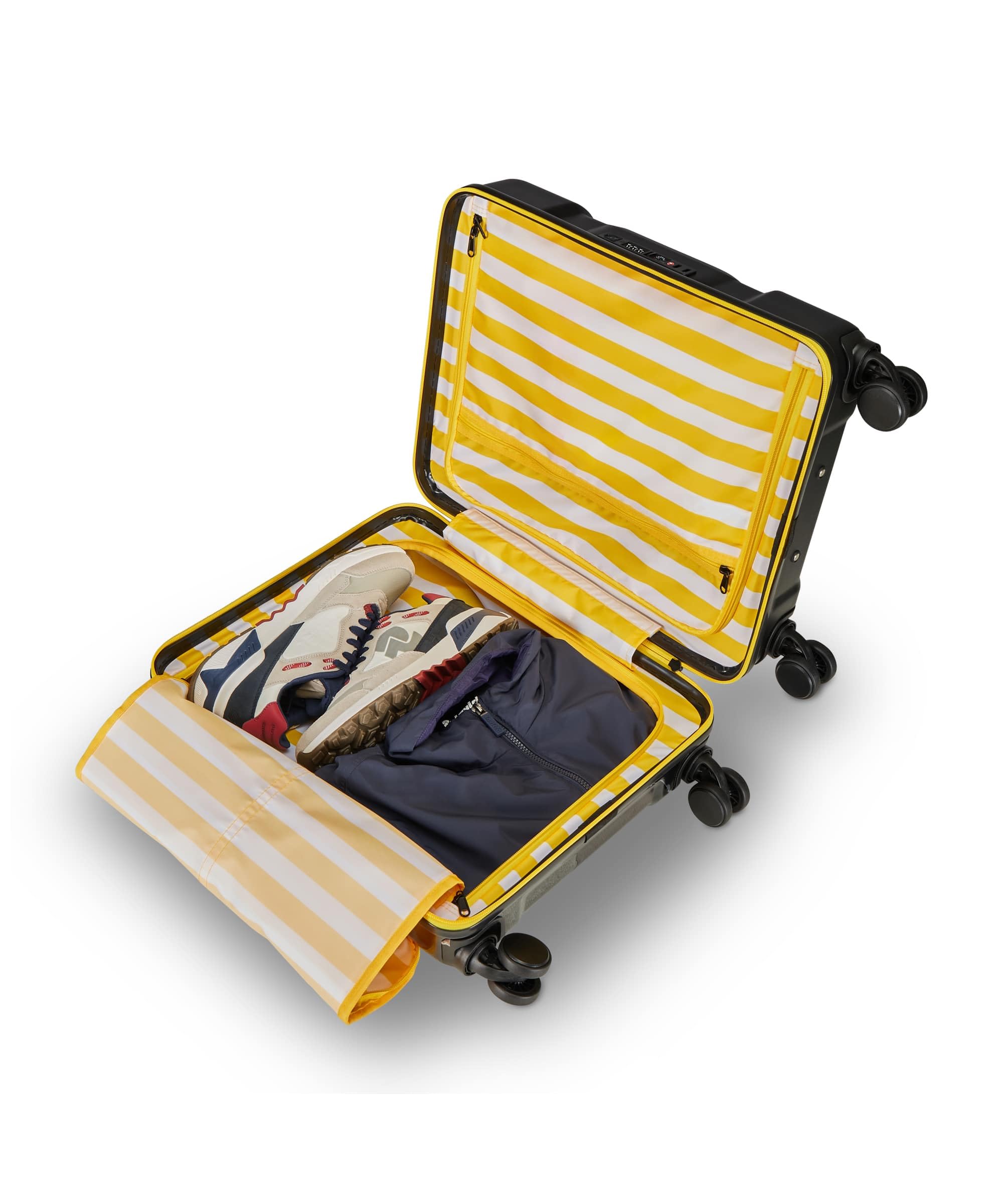 Invicta Trolley Travel - Bagaglio a Mano - Nero - 33 Litri, Rigido da Cabina con 4 Ruote Girevoli + INVICTA Zaino, MINISAC NEXT, Richiudibile e Tascabile, Viaggio & Tempo Libero,