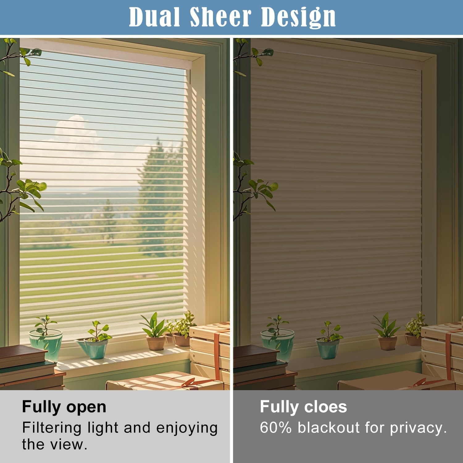 tipiace Motorized Shangri-la Shades Work with Alexa, Smart Blinds Motorized Horizontal Window Blinds, Remote Control 60% Blackout (Grey-Z606)