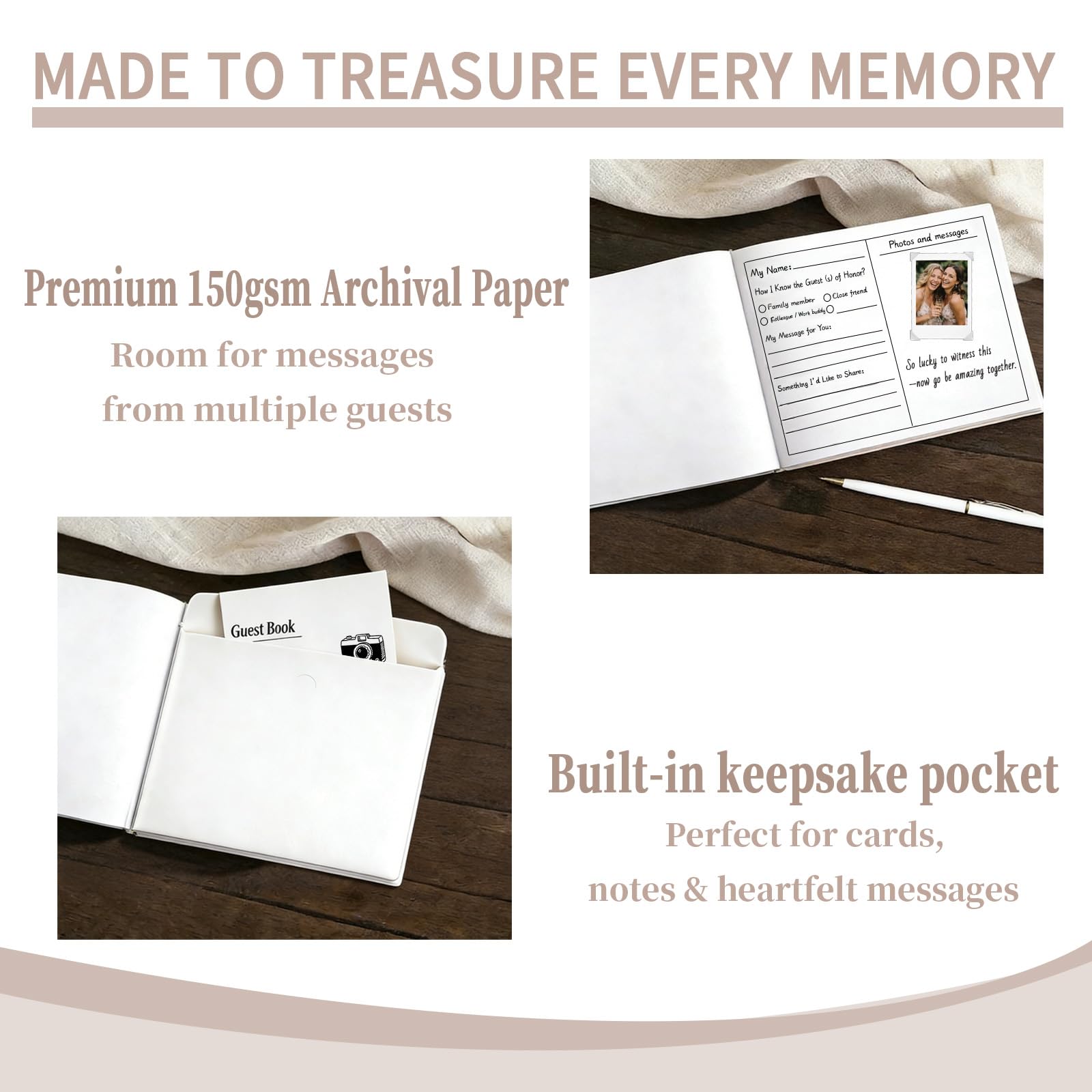 Libro de invitados de boda, libro de invitados con bolsillo de sobre, libro de visitas de tapa dura para recepción de boda, despedida de soltera o fiesta, libros de boda para invitados para