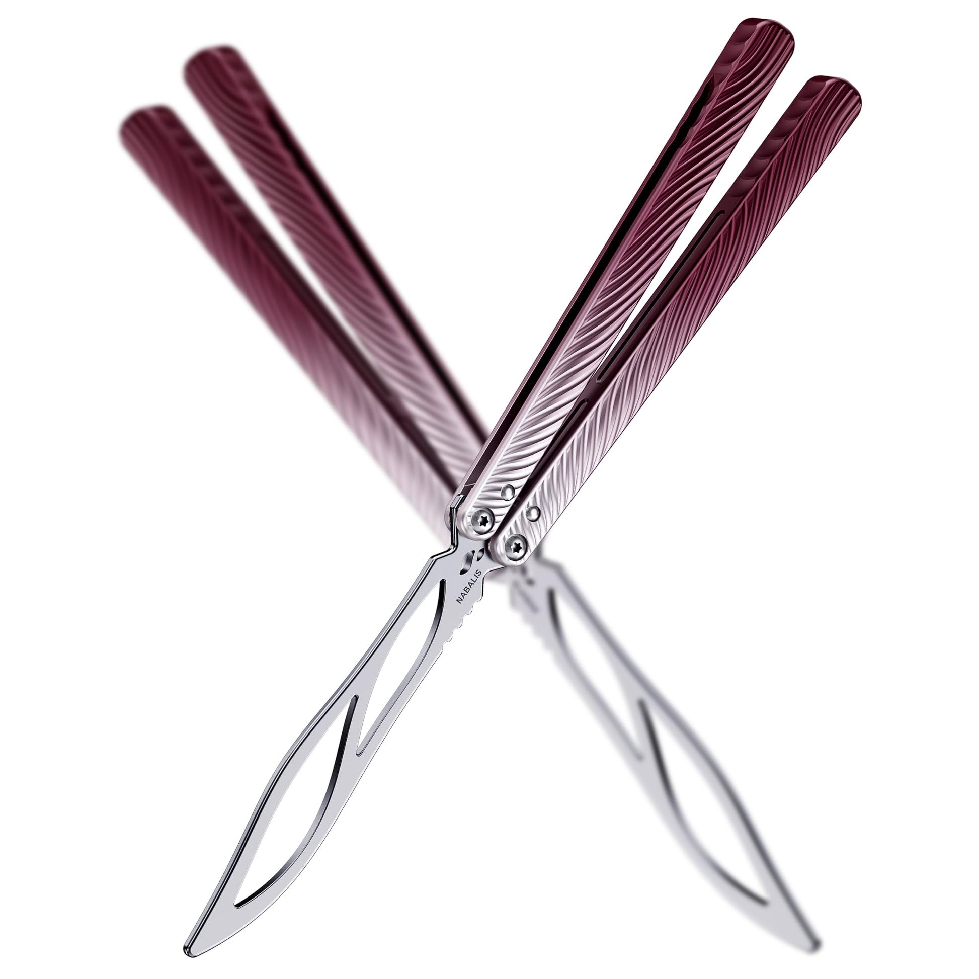 Photo 1 of Nabalis Wing Butterfly Knife Balisong Trainer, 7075AL Handle, Bushing System, Handle Design Channel, Unsharpened, Obsidian
