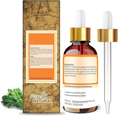 Crysalis Aceite de espinacas (espinacia olerácea)  Aceite esencial 100% puro y natural sin diluir orgánico estándar mejora el brillo de la piel y el