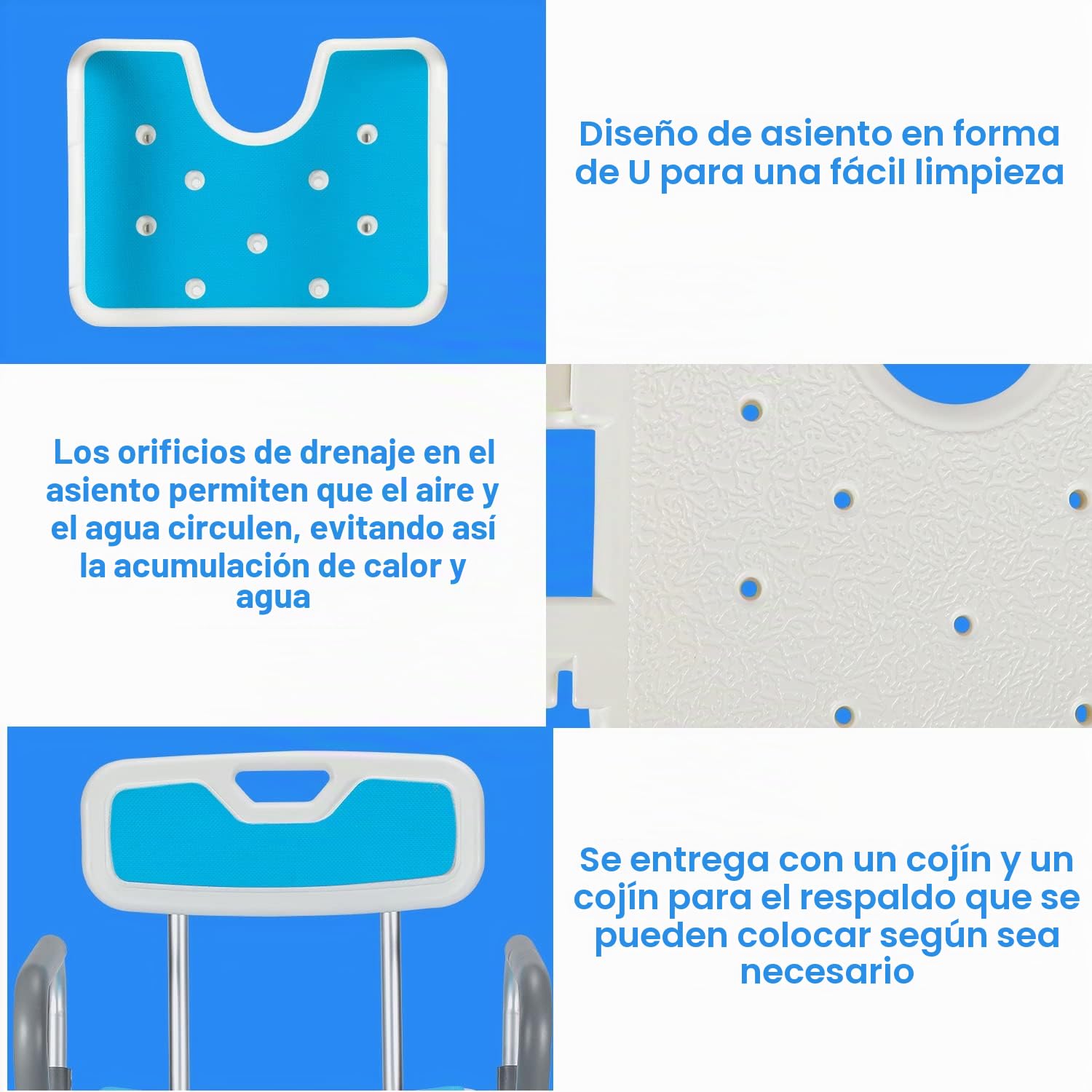 Silla de Ducha con Respaldo y Reposabrazos, Taburete de Baño, Taburete de Ducha Asiento de Ducha Regulable en Altura, Asiento de Baño de Aluminio para Personas Mayores, Antideslizante