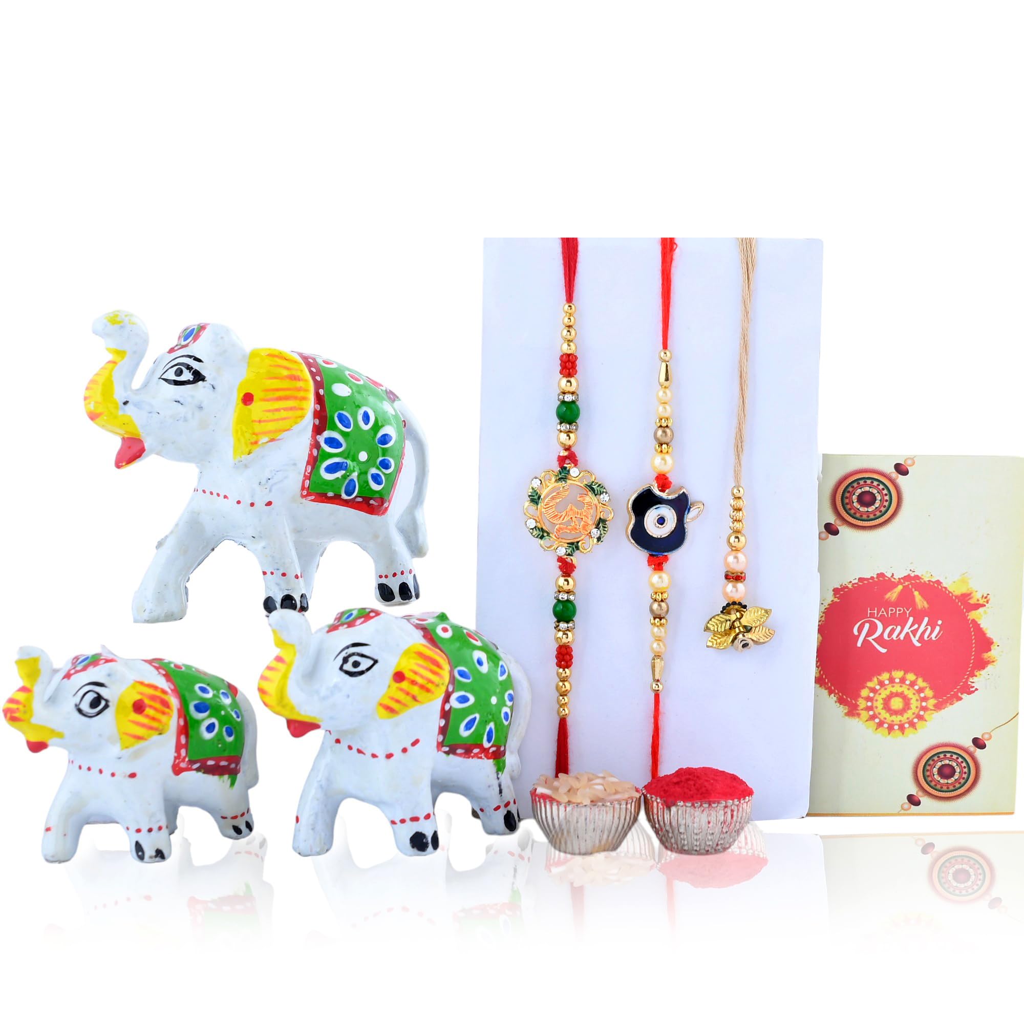 Great Art Rakhi Combo 3 Rakhi with Elephant Showpiece Home Decor |Rakhi for Bhaiya Bhabhi| Rakhi for Brother Sister Chawal + Free Rakhi Card2024-100-image-40