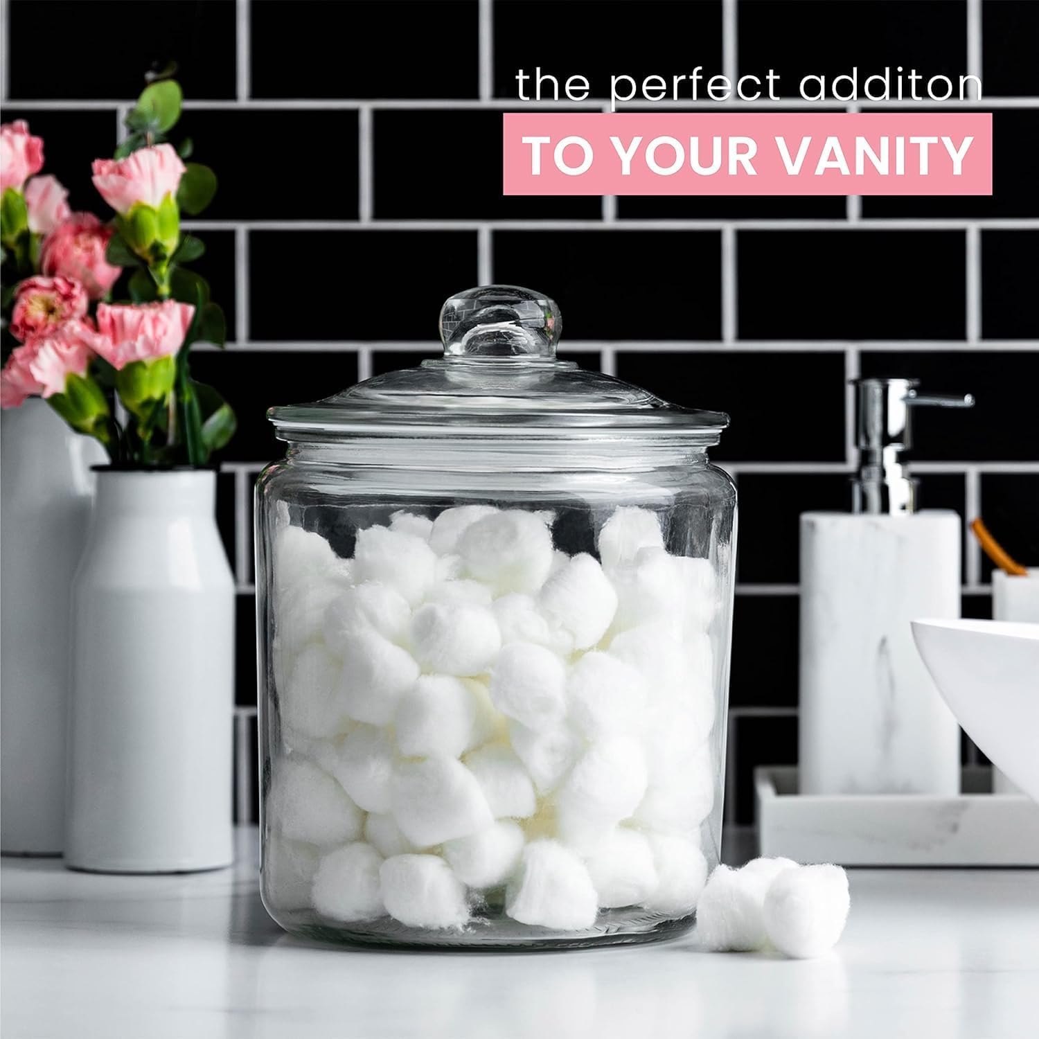 Glass Cookie Jar Large Glass Jars with Lids, Airtight Storage Clear Containers for Cookie, Candy, Flour, Sugar, Coffee, Set of 2 0130