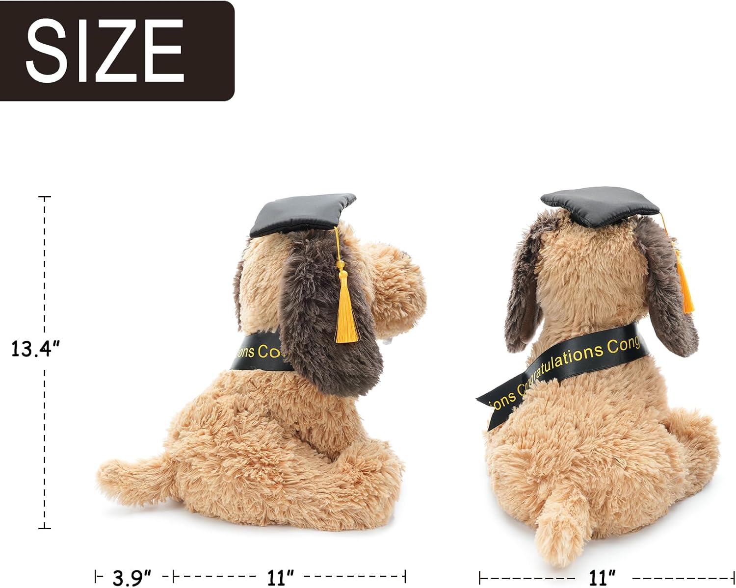 WEIGEDU Graduation Dog Puppy Stuffed Animal Plush Toy with Doctoral Tam Velvet Gold Bullion Tassel Diploma for Man Women Girls Boys Kindergarten High School College Congratulatory Party Gifts, 12"